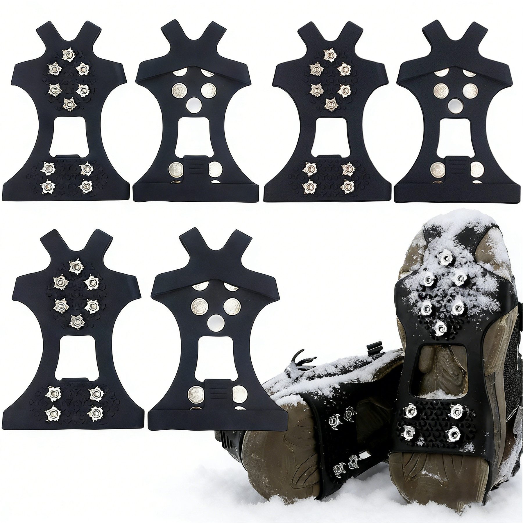 Mutig Spikes 3 Paar Anti Rutsch Schuhspikes,Spikes Schuhe Schuhkrallen mit 10 Zähne (Spikes zum Überziehen, spikes für schuhe winter, Steigeisen für Damen & Herren, Schuhkrallen), Shoe Spikes für Gehen Wandern Trekking Winter, inkl. 10 Spikes