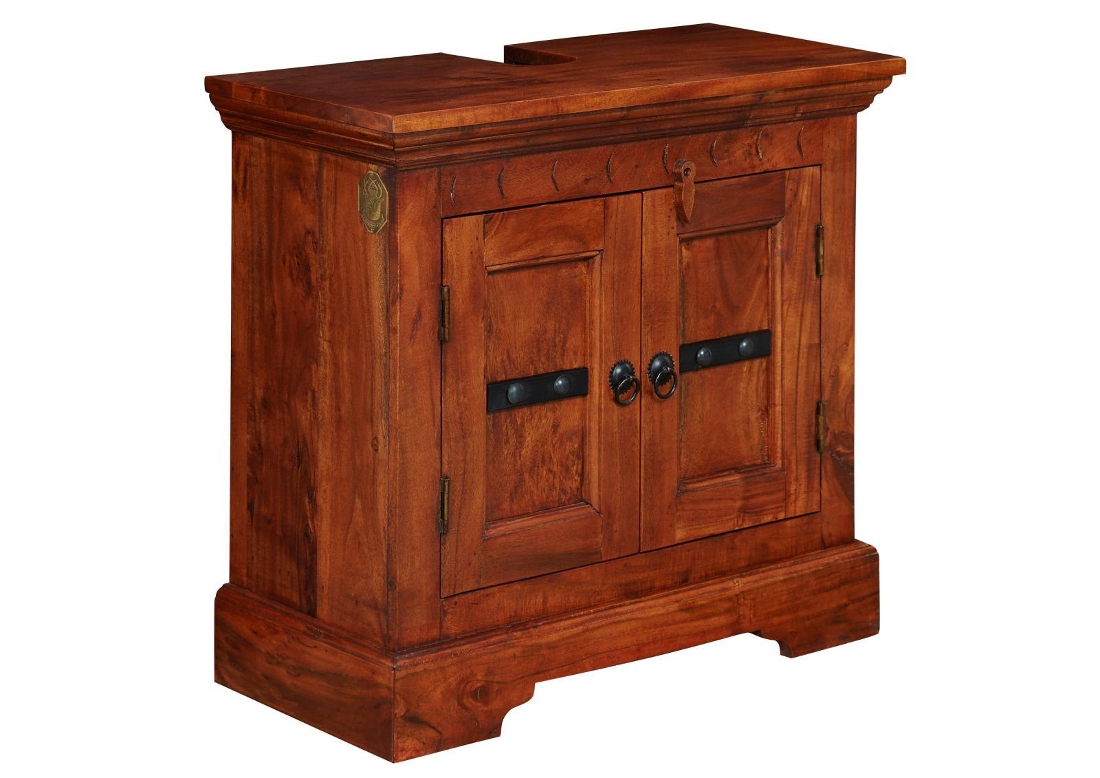 Massivmoebel24 Waschbeckenunterschrank (Waschbeckenunterschrank Akazie 66x30x60 nougat lackiert OXFORD #1007) Waschbeckenunterschrank Akazie 66x30x60 nougat lackiert OXFORD #1007