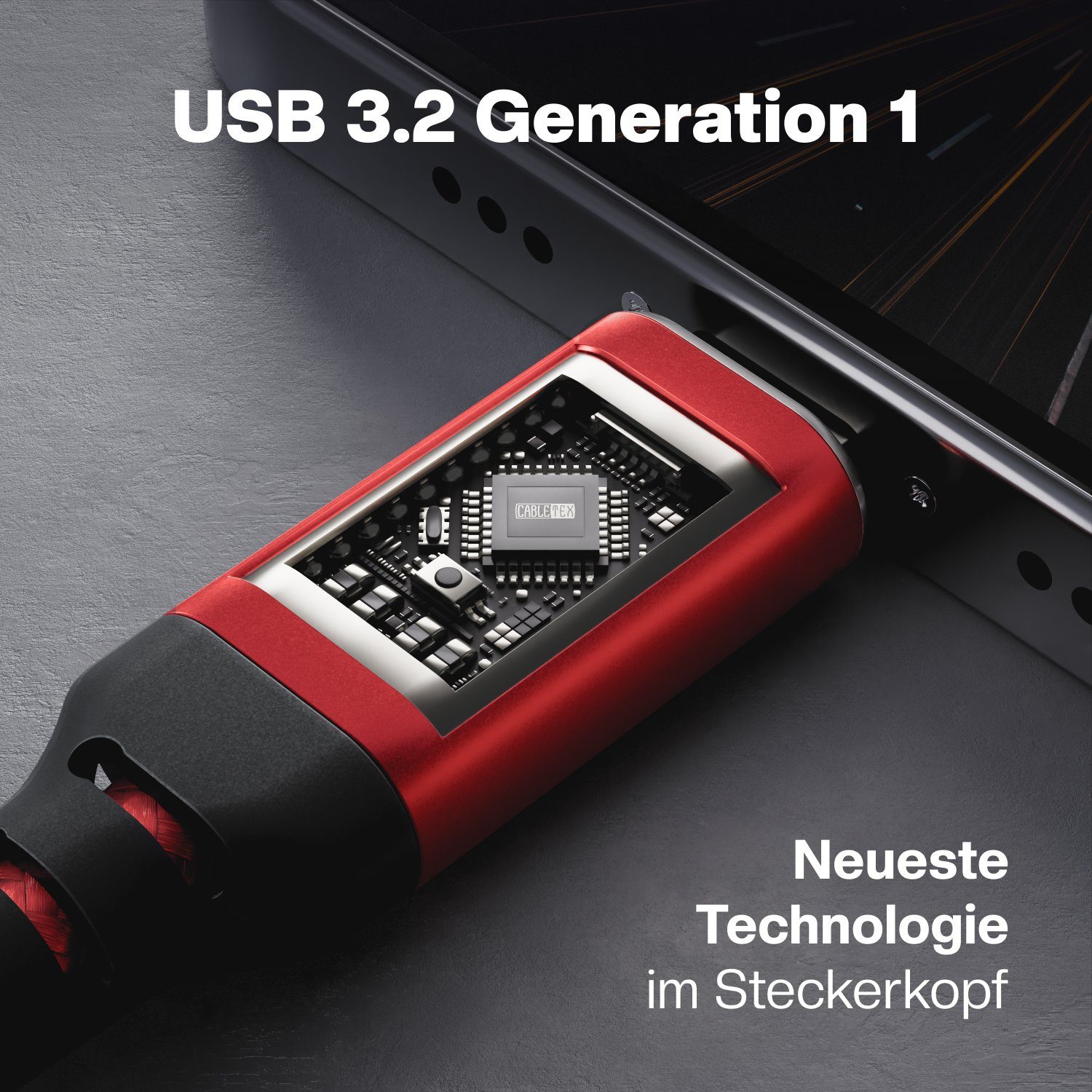 CABLETEX Smartphone-Kabel, USB-C, USB-A (200 cm), Nylonmantel