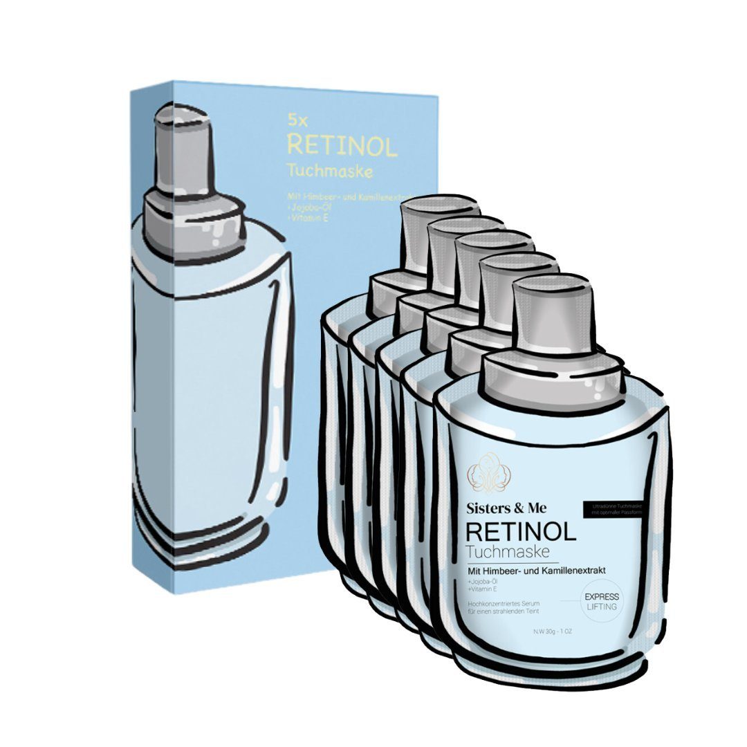 Sisters & Me Gesichtsmaske Retinol Tuchmaske 5er mit Himbeer & Kamille, vegan, 5-tlg.