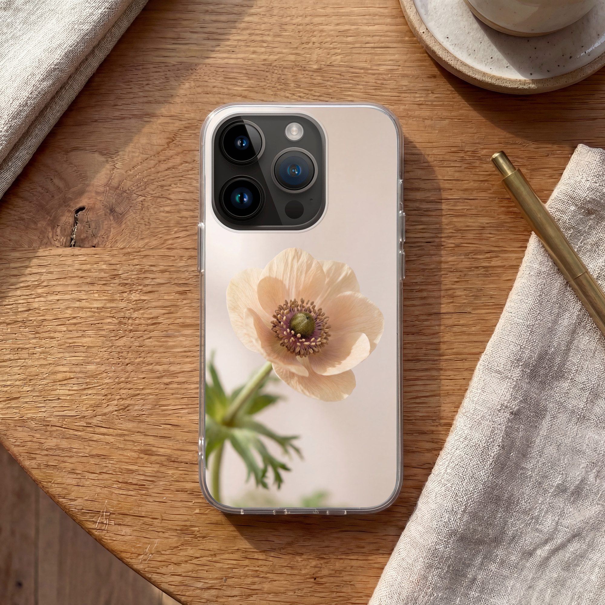 MuchoWow Handyhülle für Apple iPhone 14 Pro Blume - Minimalistisch - Grün, Smartphone-Bumper, Print, Handy Schutzhülle Dünn