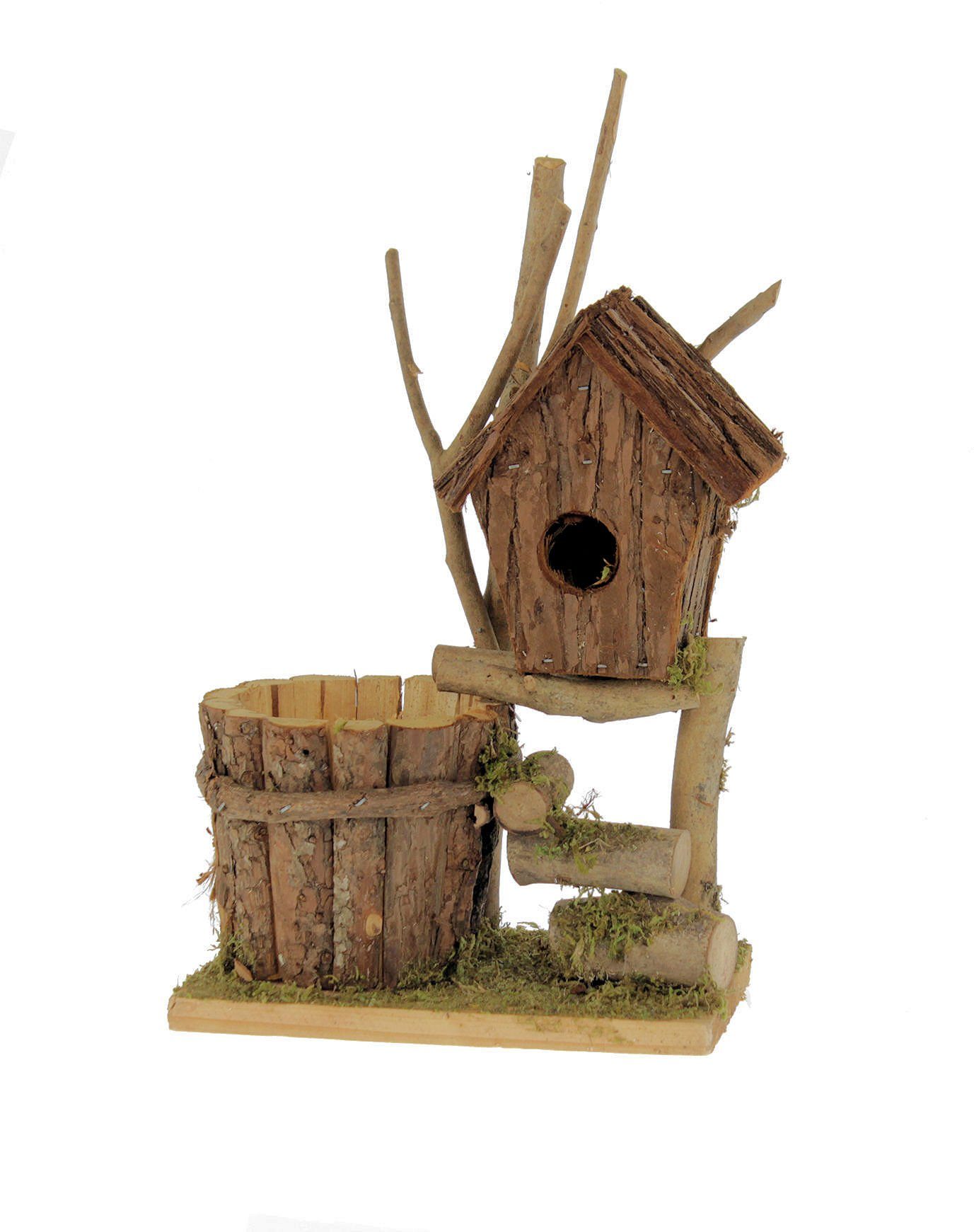 Spetebo Übertopf Holz Vogelhaus mit Blumentopf - 32 x 22 cm