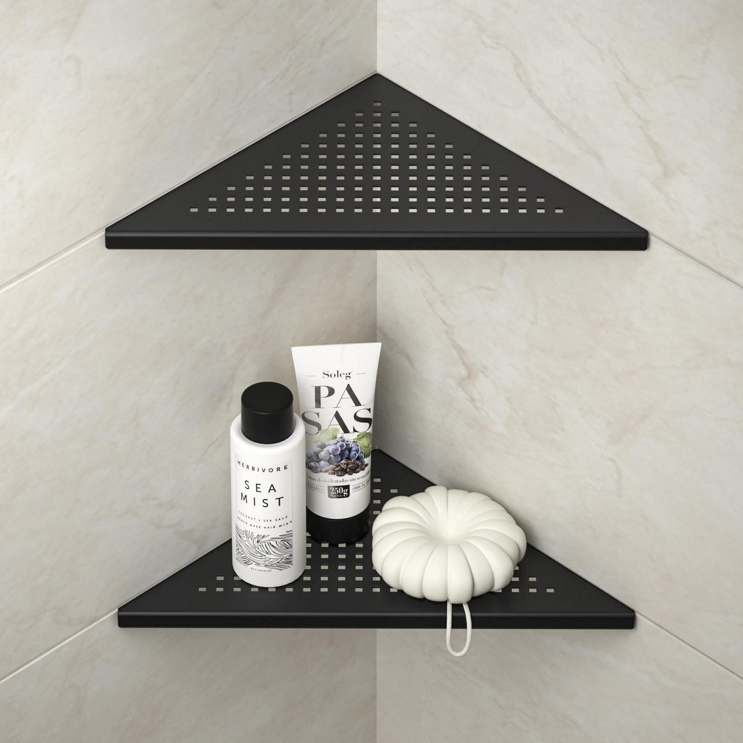 LuxusKollektion Eckregal Eck-Duschregal 254mm Edelstahl 2er Schwarz, 2-tlg.