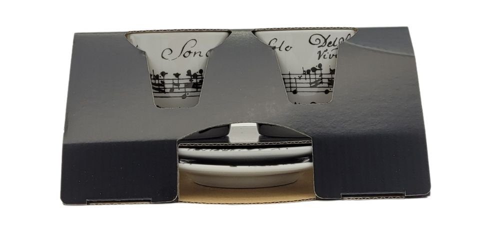 Könitz Espressotasse VIVALDI-Espressogedeck, schwarze Noten auf weißem Porzellan, 4-teilig, Porzellan, VIVALDI-Espressogedeck, schwarze Noten auf weißem Porzellan, 4-teilig