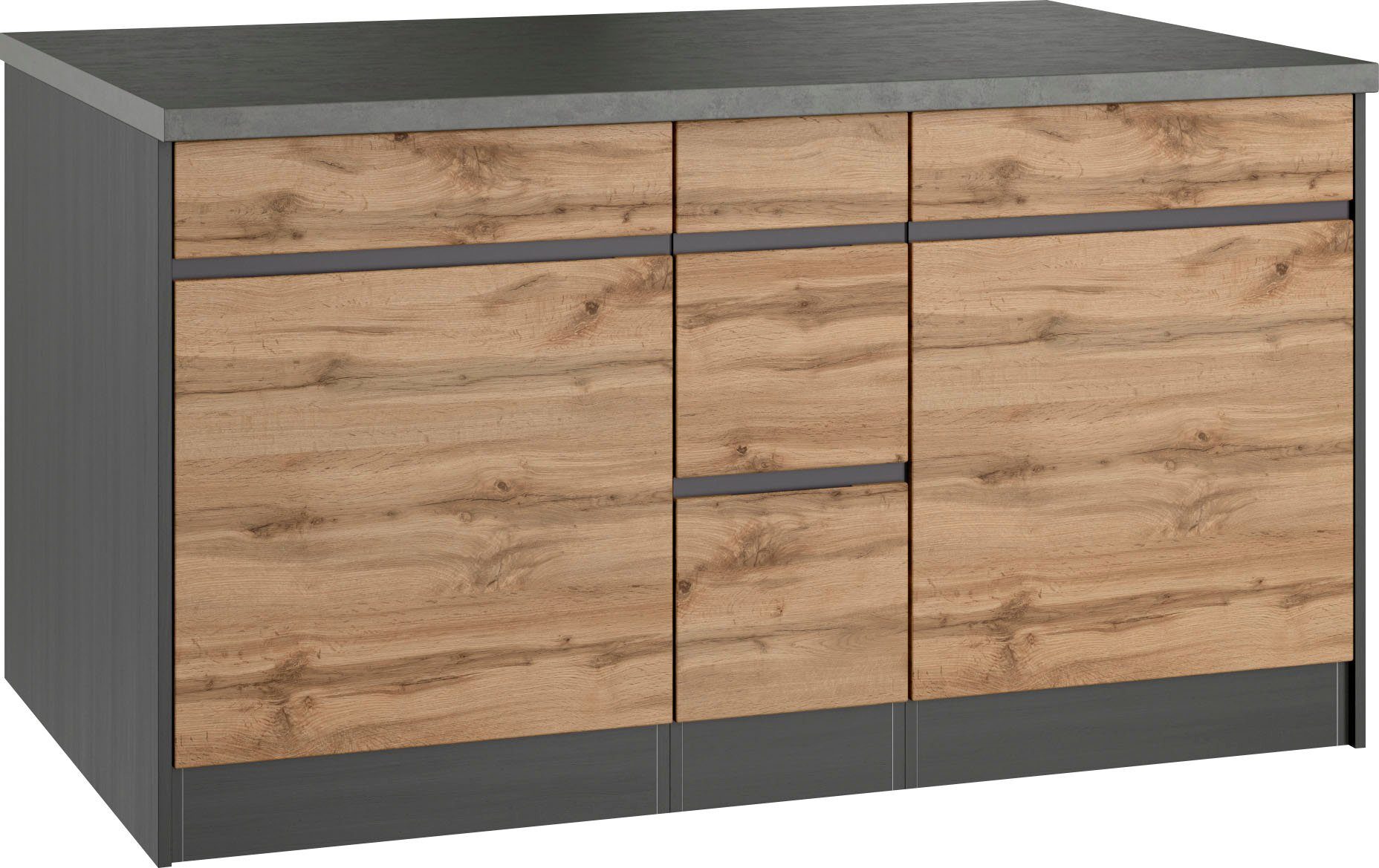 KOCHSTATION Kochinsel KS-Riesa, Breite 153 cm, Tiefe 100 cm, MDF-Fronten