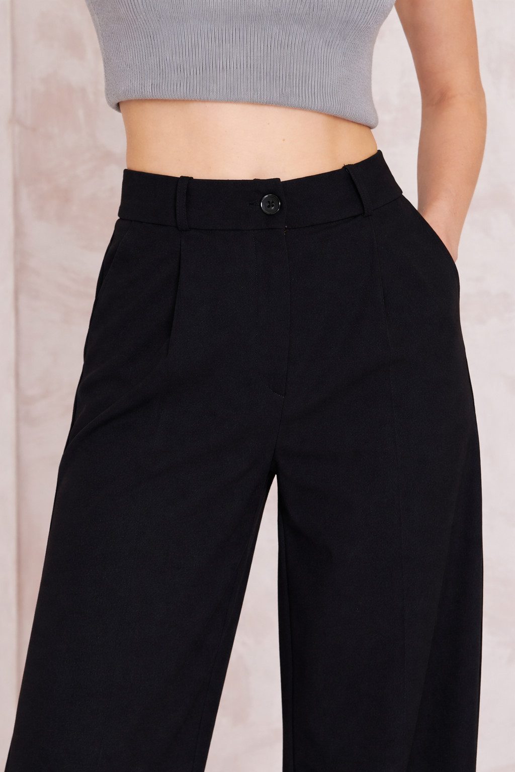 fashionshowcase Palazzohose Damen Stoffhose Marlenehose mit elastischem, hohem Bund knitterfrei, weites Bein, elastischer Bund