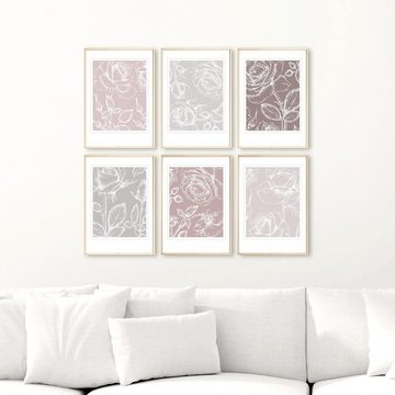 homestyle-accessoires Poster Bilderset ROSEN PASTELL ROSES 6er SET DIN A4 ODER DIN A3 Prints, Ohne Bilderrahmen