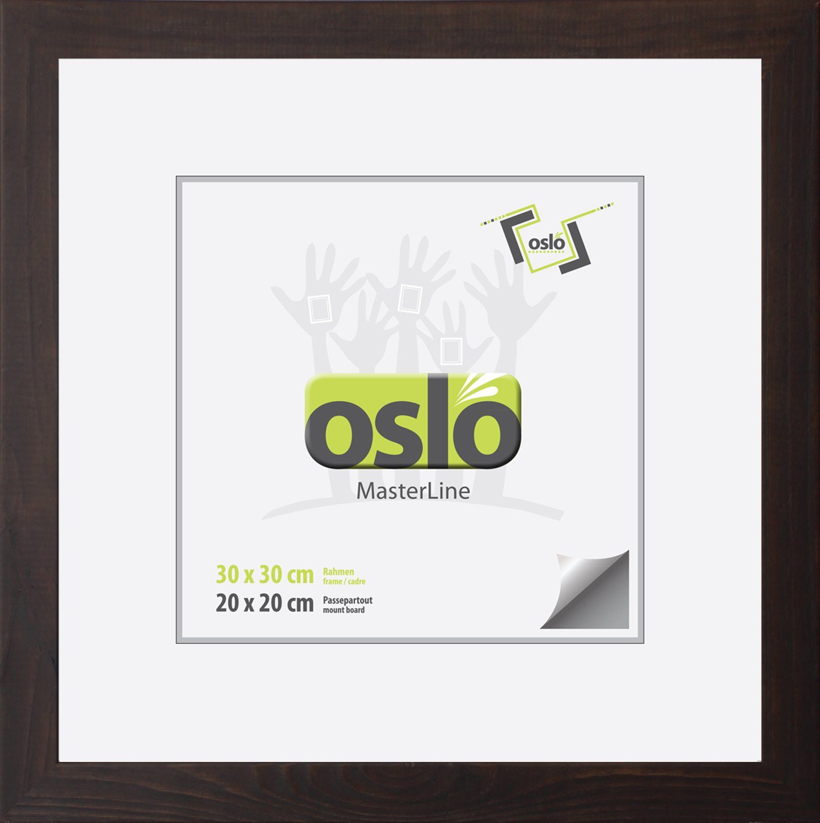 Oslo MasterLine Einzelrahmen Bilderrahmen Holz massiv quadratisch FSC mit Glasscheibe, 30 x 30 cm dunkelbraun