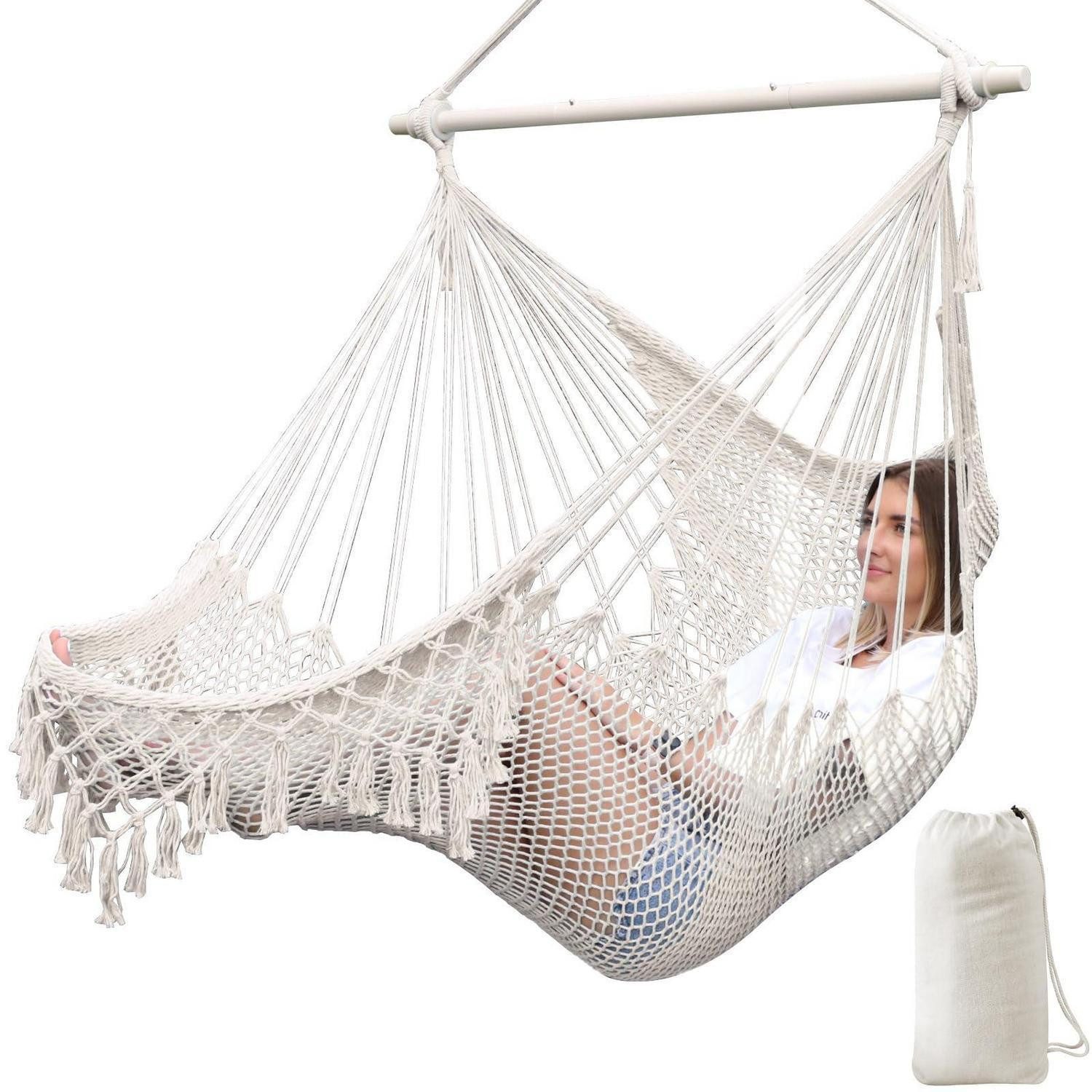 LuxusKollektion Hängesessel Hängesessel Baumwollseil Metallspreizstange Tassel 240x80cm Weiß (1-St)