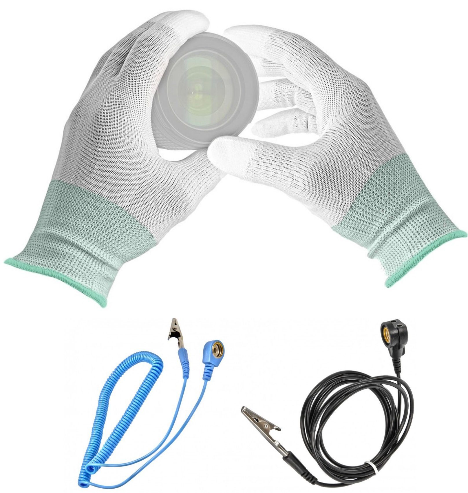 ESD Minadax Reparatur-Set Erdungsstecker + ESD + Gr.L Manschette Handschuhe 2,4m