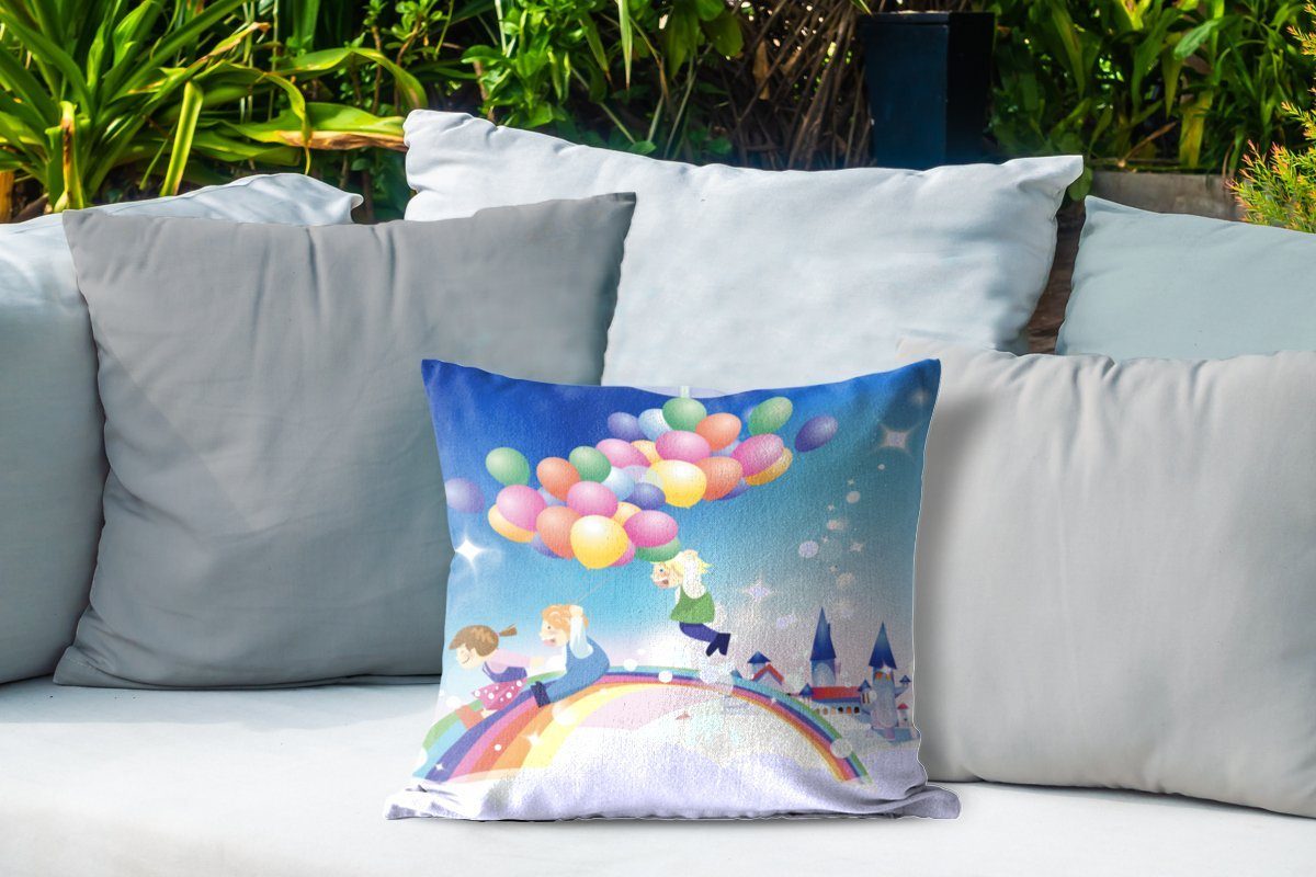 Kissenbezüge, Eine in Luftballons Dekokissenbezug, MuchoWow Dekokissen mit Dekokissen, eines Outdoor Regenbogenfarben, Mädchens Kissenhülle, Illustration
