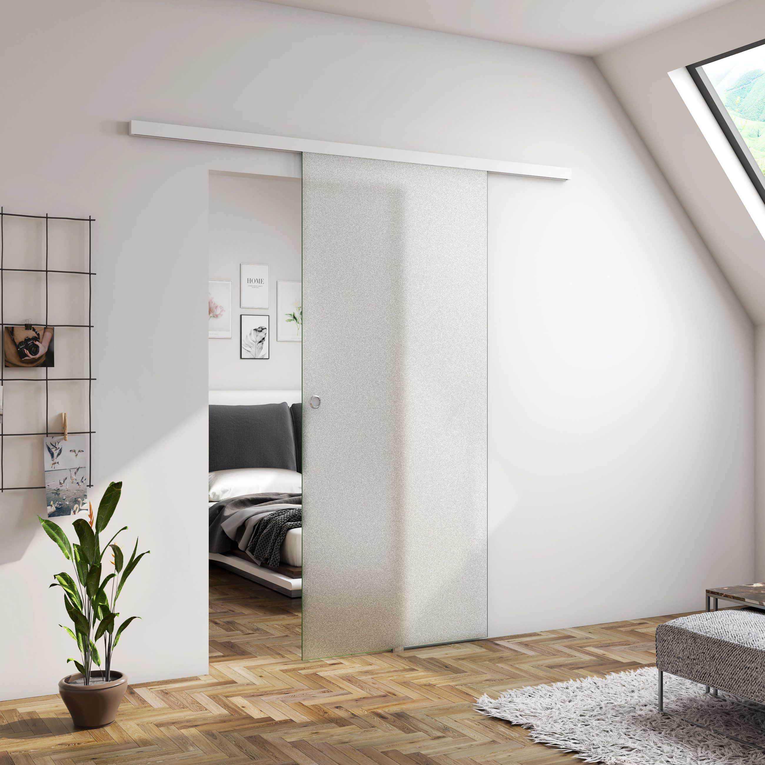 duschspa Glasschiebetür 8mm ESG Milchglas Glastür aufgehängte Schiebetür H:228cm