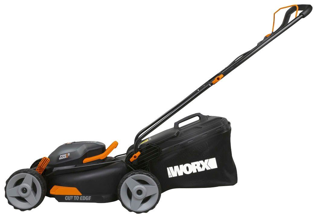 Worx Akkurasenmäher WG743E, 40 cm Schnittbreite, (Set), 40V/ 2x4Ah 500m², 40cm/20-80mm, 45 Liter