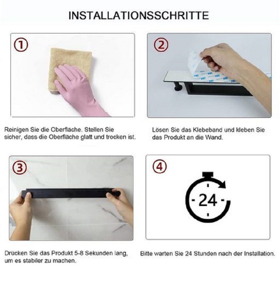 BUMHUM Handtuchstange Handtuchhalter Ohne Bohren, (40cm,Matt Gästehandtuchhalter für Selbstklebend, Küche Schwarz) und Badezimmer