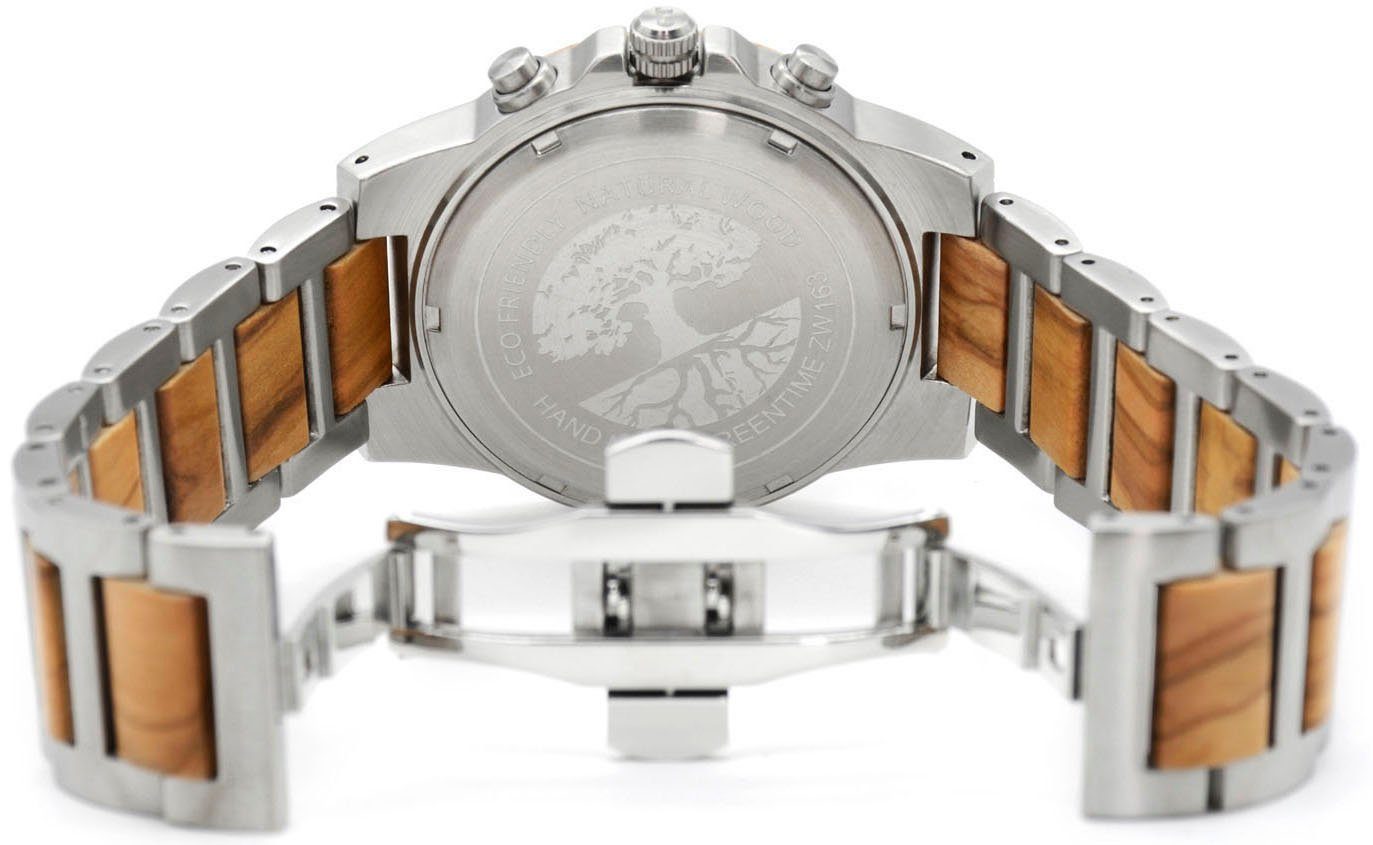 GreenTime Chronograph ZW163A, Armbanduhr, Quarzuhr, Herrenuhr, Holzuhr, Datum