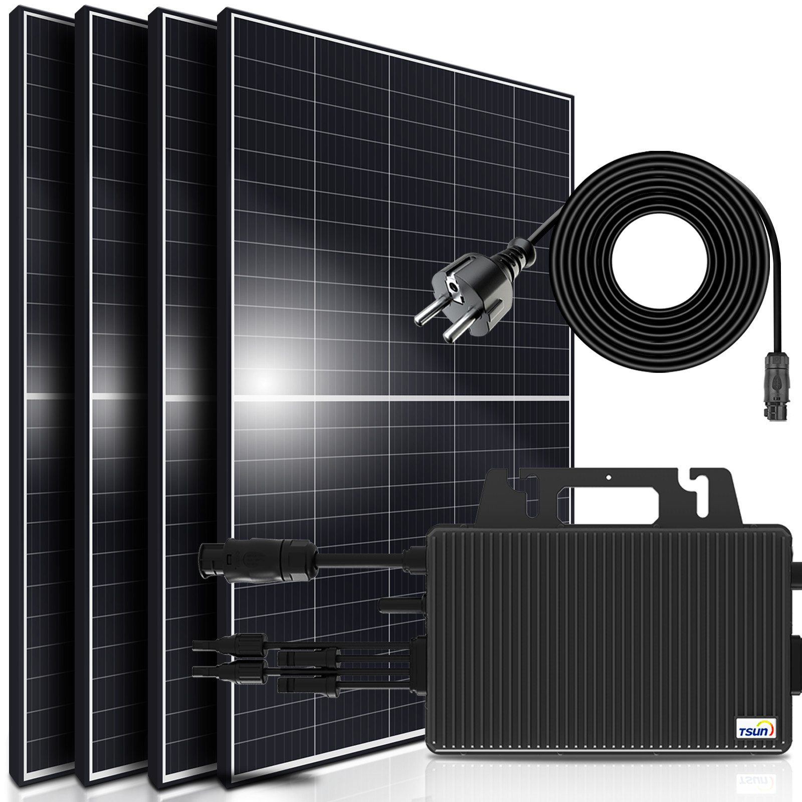 SUNNIVA Solaranlage 2200/2000W Balkonkraftwerk, 2000,00 W, Monokristallin, (TSUN 2000W Micro-Wechselrichter TSOL Wifi Upgradebar Drosselbar, 4x 550W Solarmodule, Solaranlage mit 5m Anschlusskabel, Solarkabel, Photovoltaikanlage), Balkon Mini-PV Anlage genehmigungsfrei Inverter, Solarpanel Solarmodul