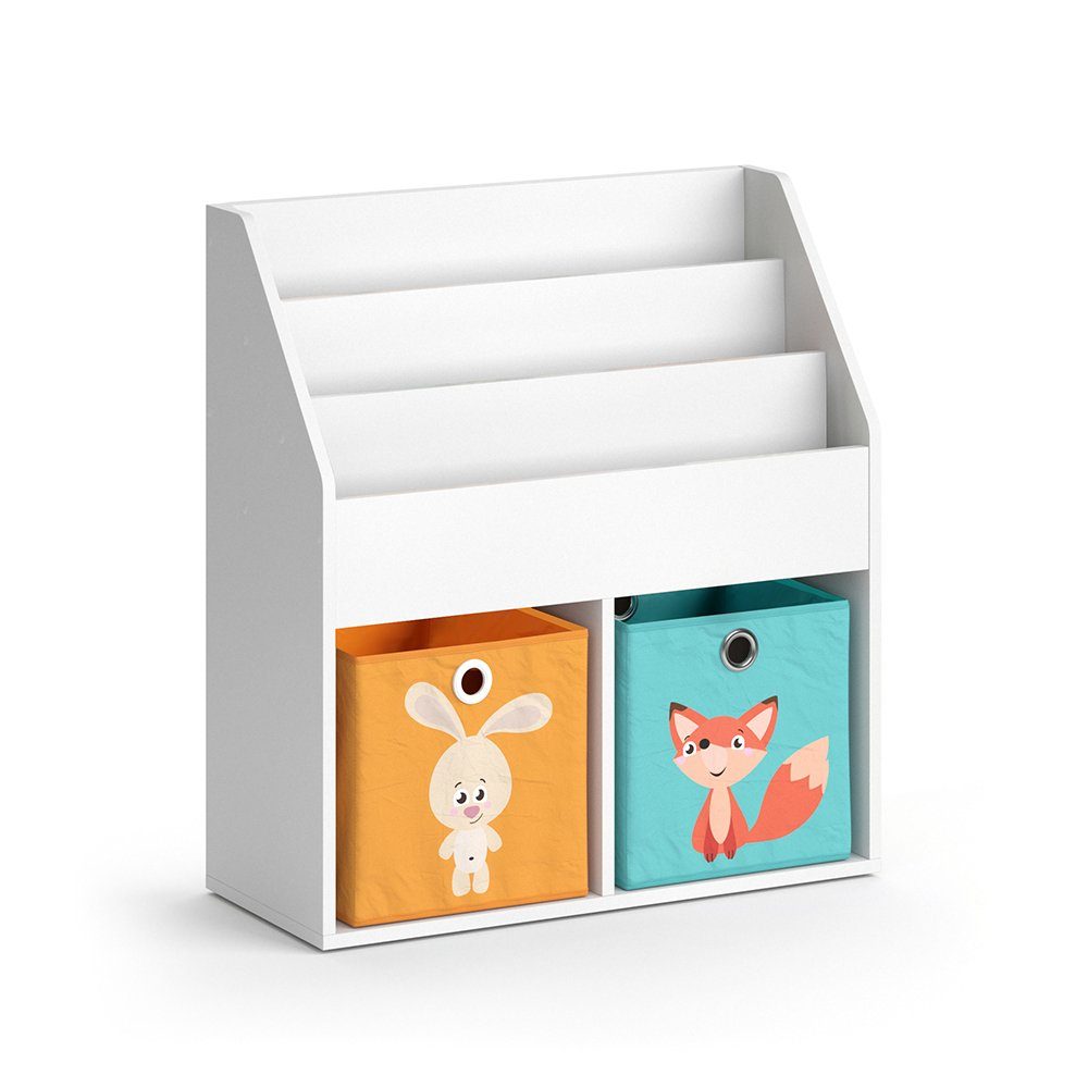 Vicco Bücherregal Kinderregal Weiß – (matt) + (Orange, Spielzeugablage Weiß LUIGI Faltboxen Türkis)