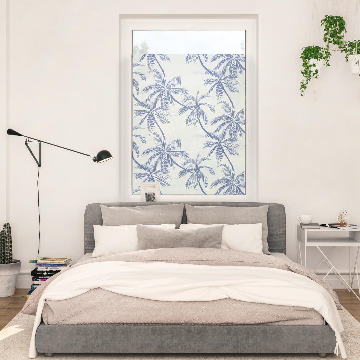 - glatt ORIGINAL, Blueprint selbstklebend, LICHTBLICK Fensterfolie Fensterfolie Blau, Sichtschutz, Palms blickdicht,