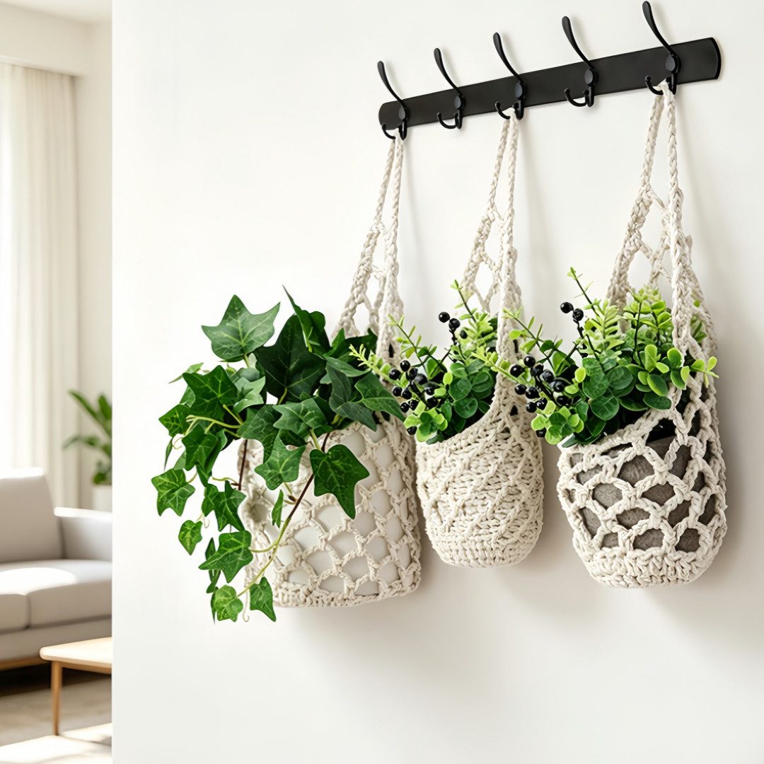 FOUORTUNATE-BEE Dekohänger 3er Pflanzenampel Wandbehang Makramee Blumenhalter Indoor Dekohänger, Hängepflanzen Netzbeutel für Küche Balkon Wohnzimmer Deko
