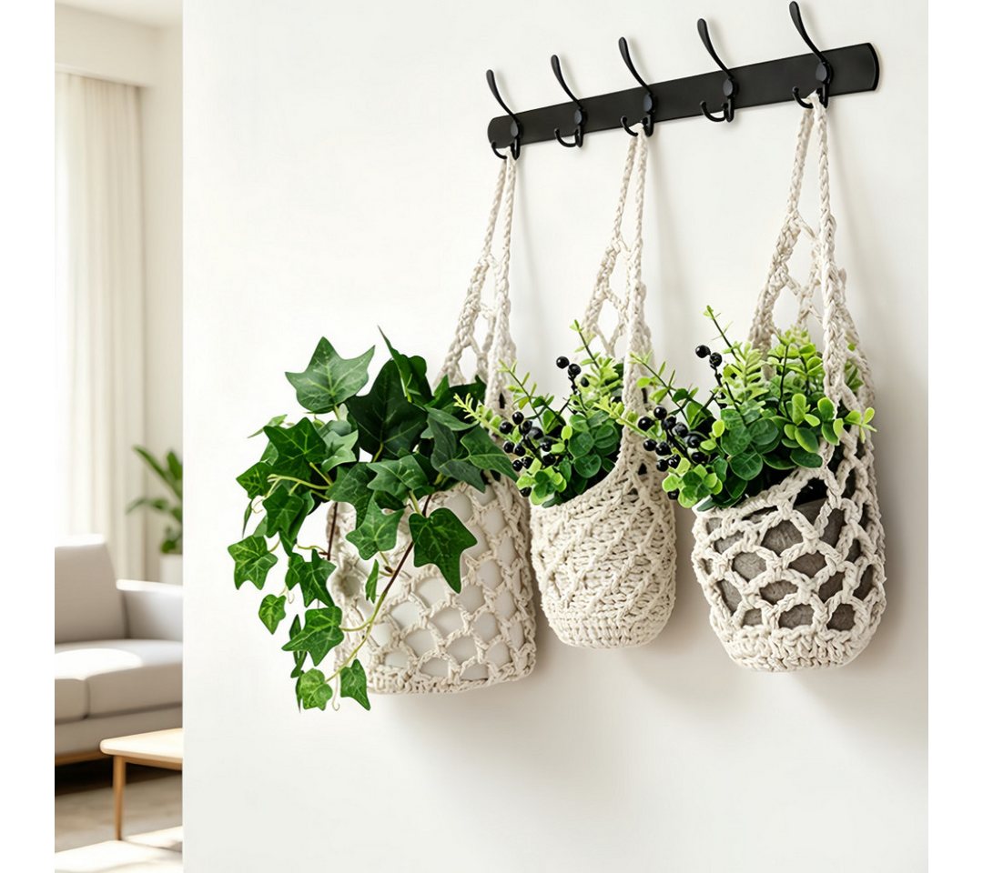 FOUORTUNATE-BEE Dekohänger 3er Pflanzenampel Wandbehang Makramee Blumenhalter Indoor Dekohänger, Hängepflanzen Netzbeutel für Küche Balkon …