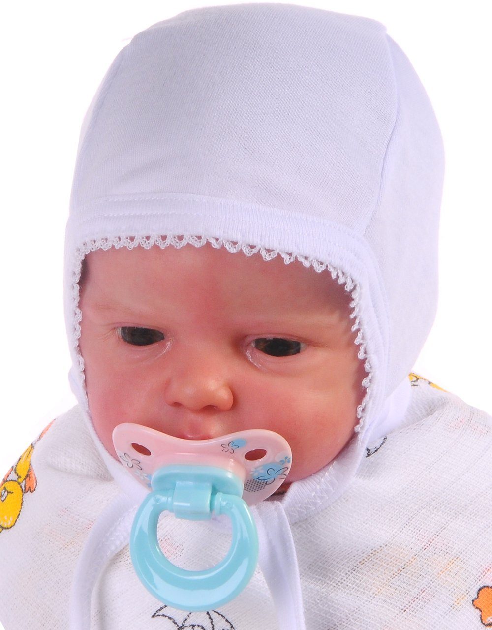 La Bortini Erstlingsmütze Baby Mütze weiße Erstlingsmütze Haube Babymütze aus reiner Baumwolle, 32 34 36 38