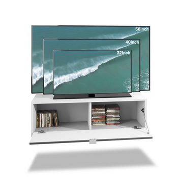 Vladon Lowboard Lana (TV-Kommode, mit Klappe), Weiß matt/Weiß Hochglanz (100 x 29 x 37 cm)