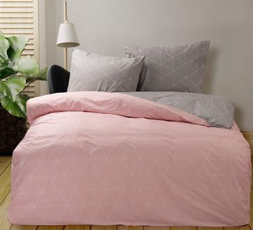 Bettwäsche Raute grau / rosa, One Home, Renforcé, 2 teilig, Geometrisch und modern, Baumwolle Normalgröße