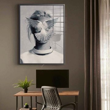DOTCOMCANVAS® Acrylglasbild Decisions - Acrylglas, Acrylglasbild Decisions Portrait beige Mädchen Taube Druck Wandbild