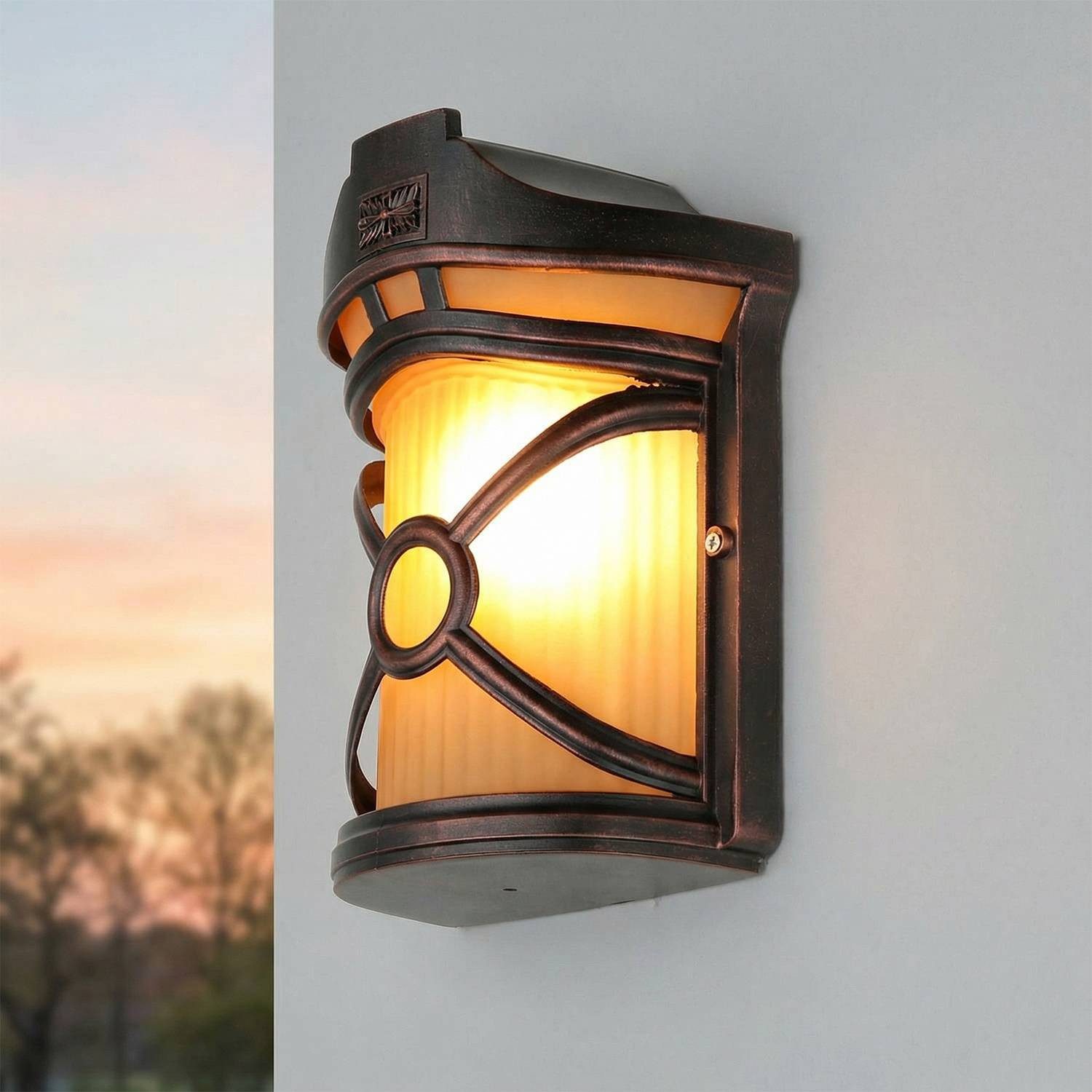 Licht-Erlebnisse Außen-Wandleuchte DON, ohne Leuchtmittel, Antike Wandlampe Braun Riffelglas außen Haus Balkon Eingang Lampe