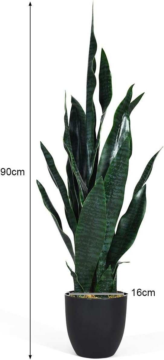 KOMFOTTEU, 16 cm Bogenhanf im Trifasciata, Ø Kunstpflanze 90 Sansevieria Höhe Künstliche cm Topf 90 cm,