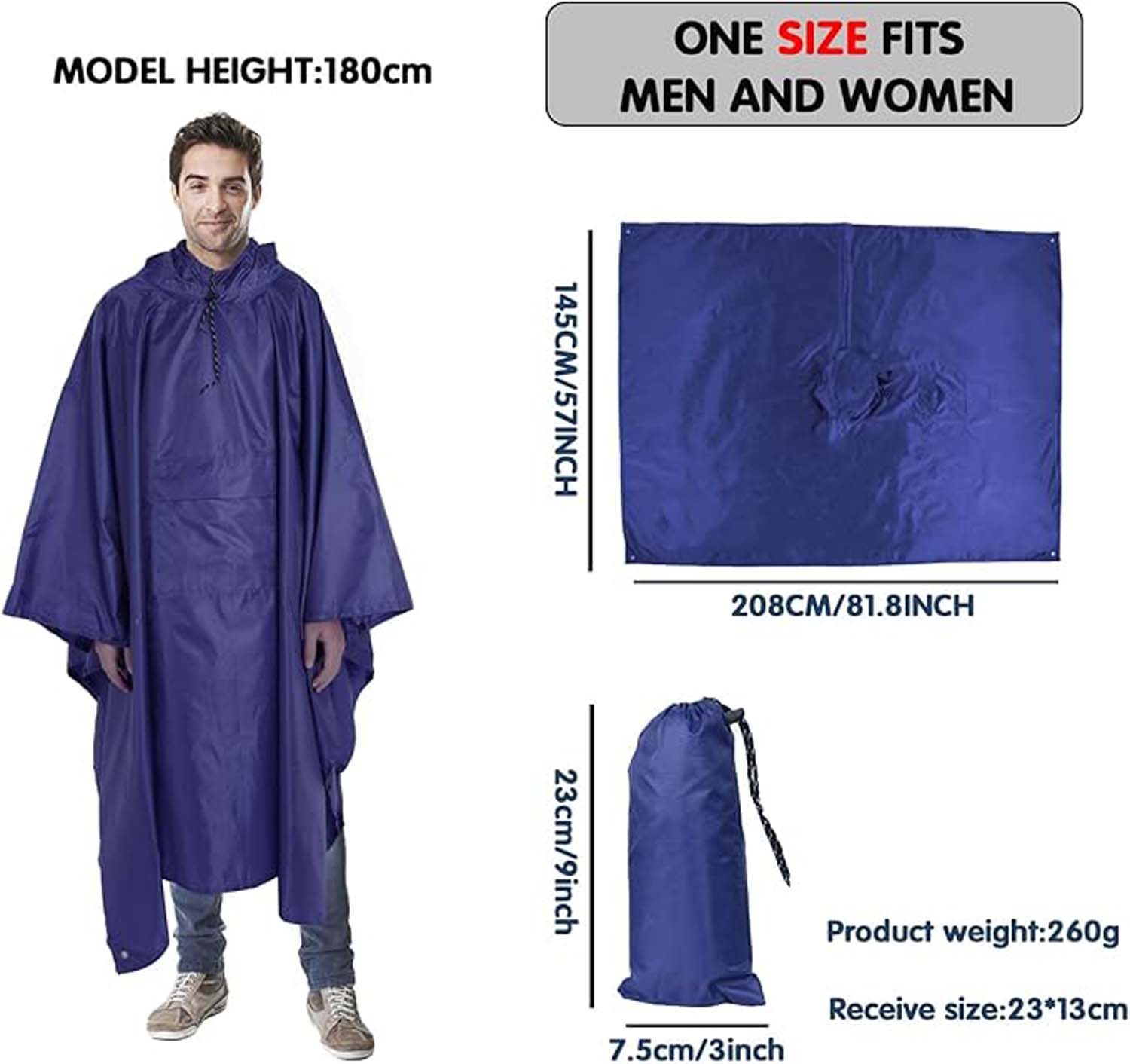 Coonoor Regenjacke Regencape mit Kapuze 3 in 1 Multifunktional Atmungsaktiv