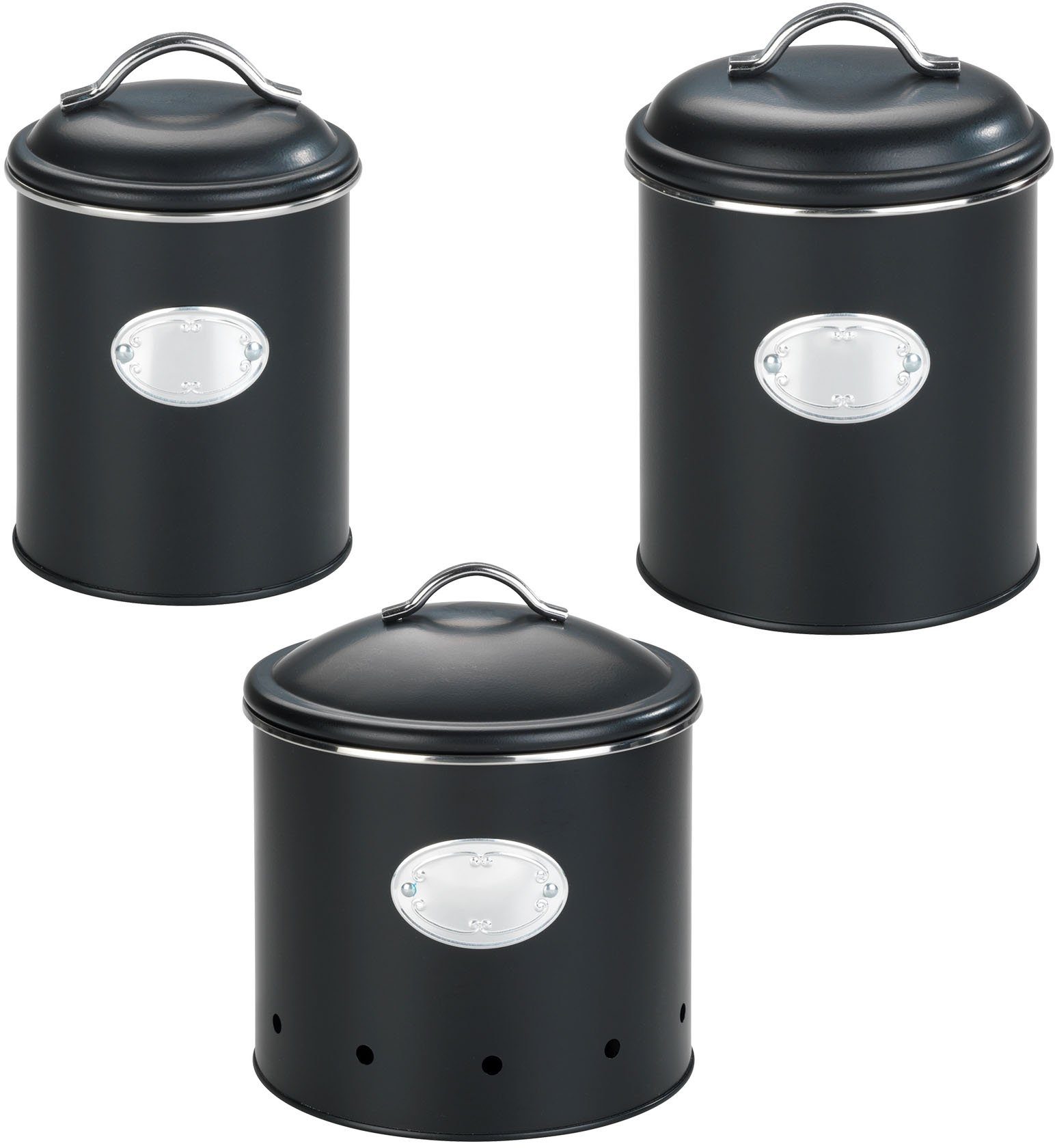 WENKO Vorratsdose Modell Nero, Metall, (Set, 3-tlg), Aufbewahrungsdosen für Vorräte und Lebensmittel, 3 Größen