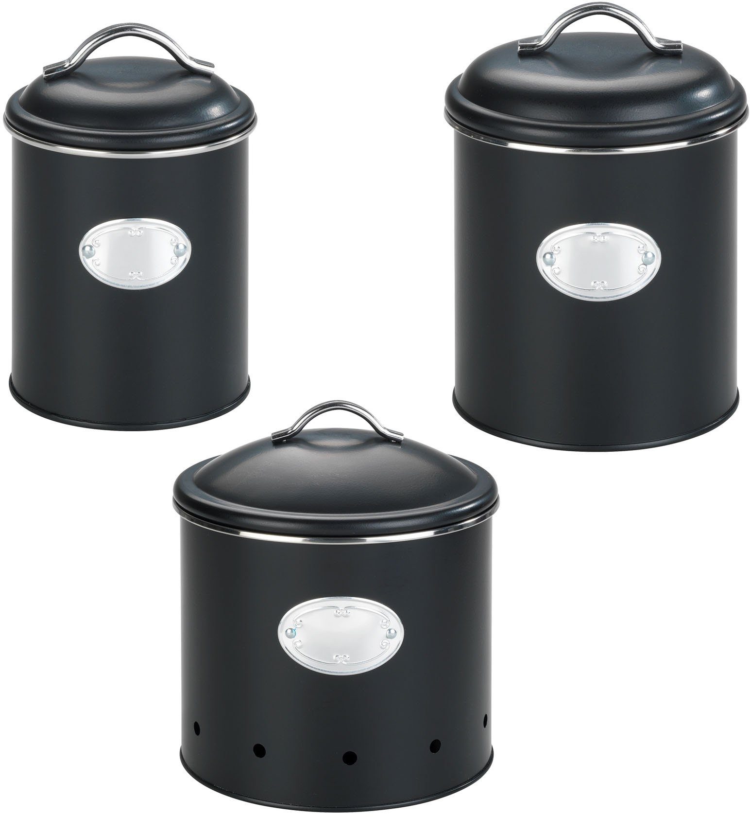 WENKO 3-tlg), Metall, lackiertes Vorratsdose Liter Nero, 1,6 (Set, Metall,