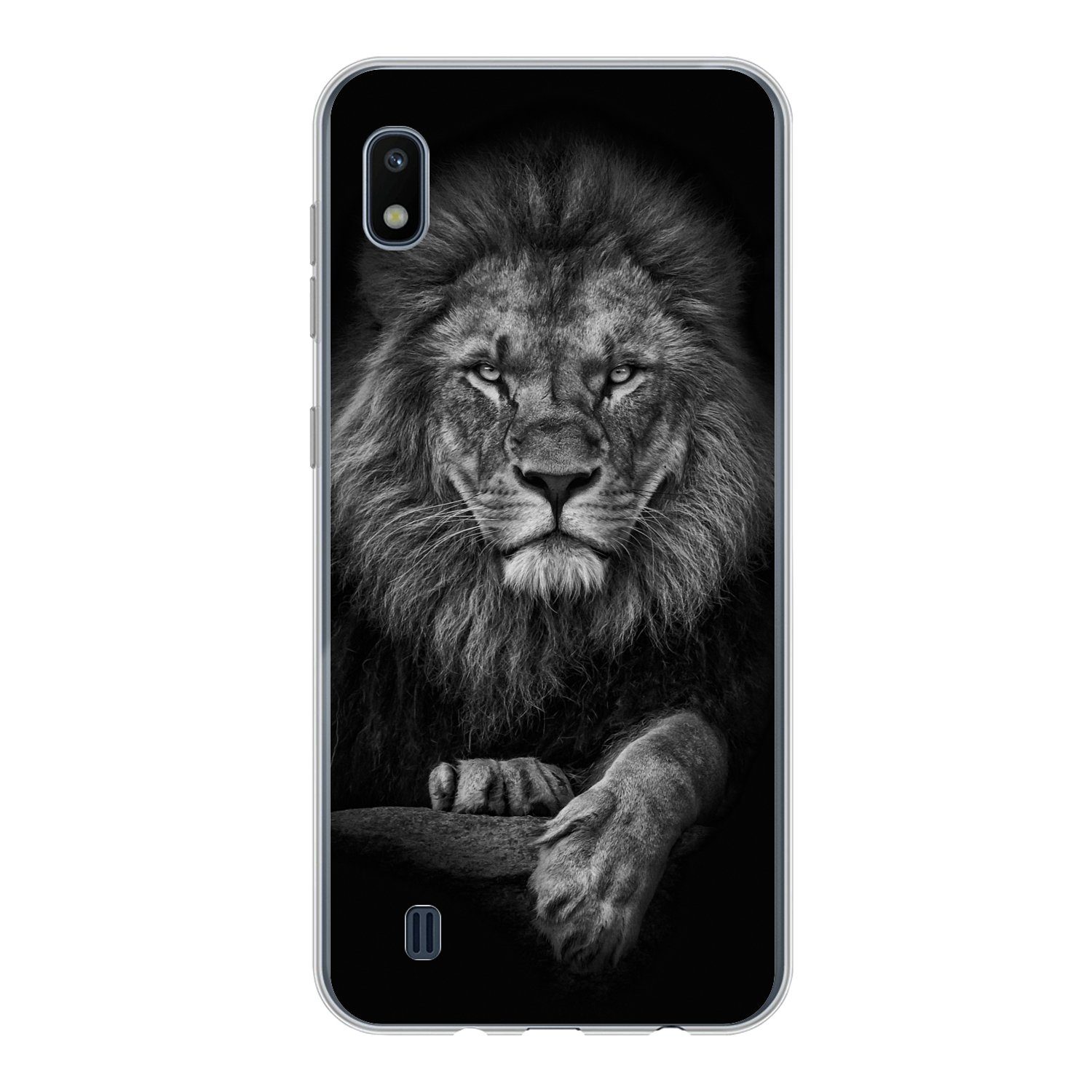MuchoWow Handyhülle für Samsung Galaxy A10 Löwe - Tiere - Schwarz - Weiß, Smartphone-Bumper, Print, Handy Schutzhülle Dünn