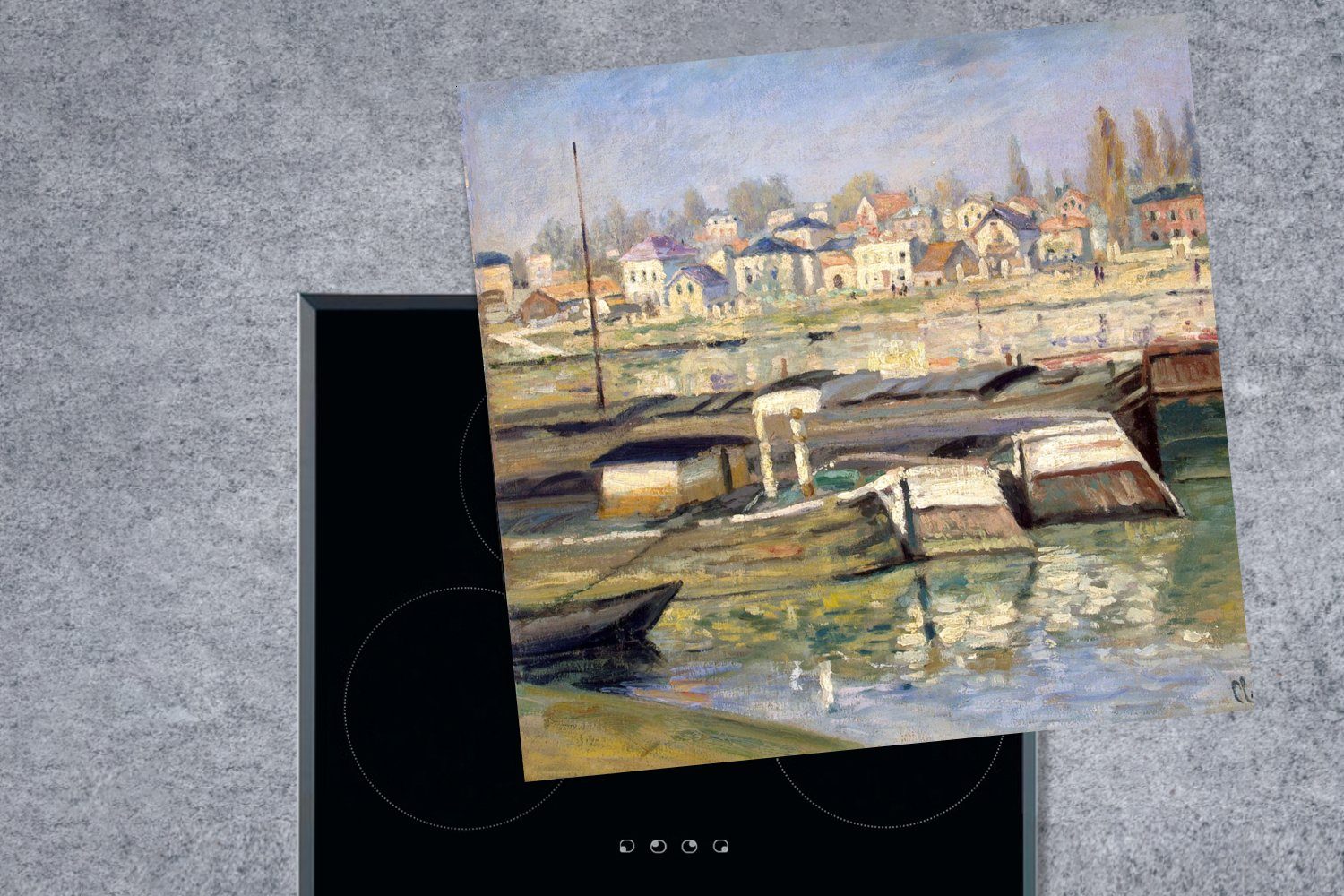MuchoWow Herdblende-/Abdeckplatte Die Seine bei (1 Vinyl, cm, Ceranfeldabdeckung, Claude Monet, küche tlg), - Arbeitsplatte 78x78 Asnières für