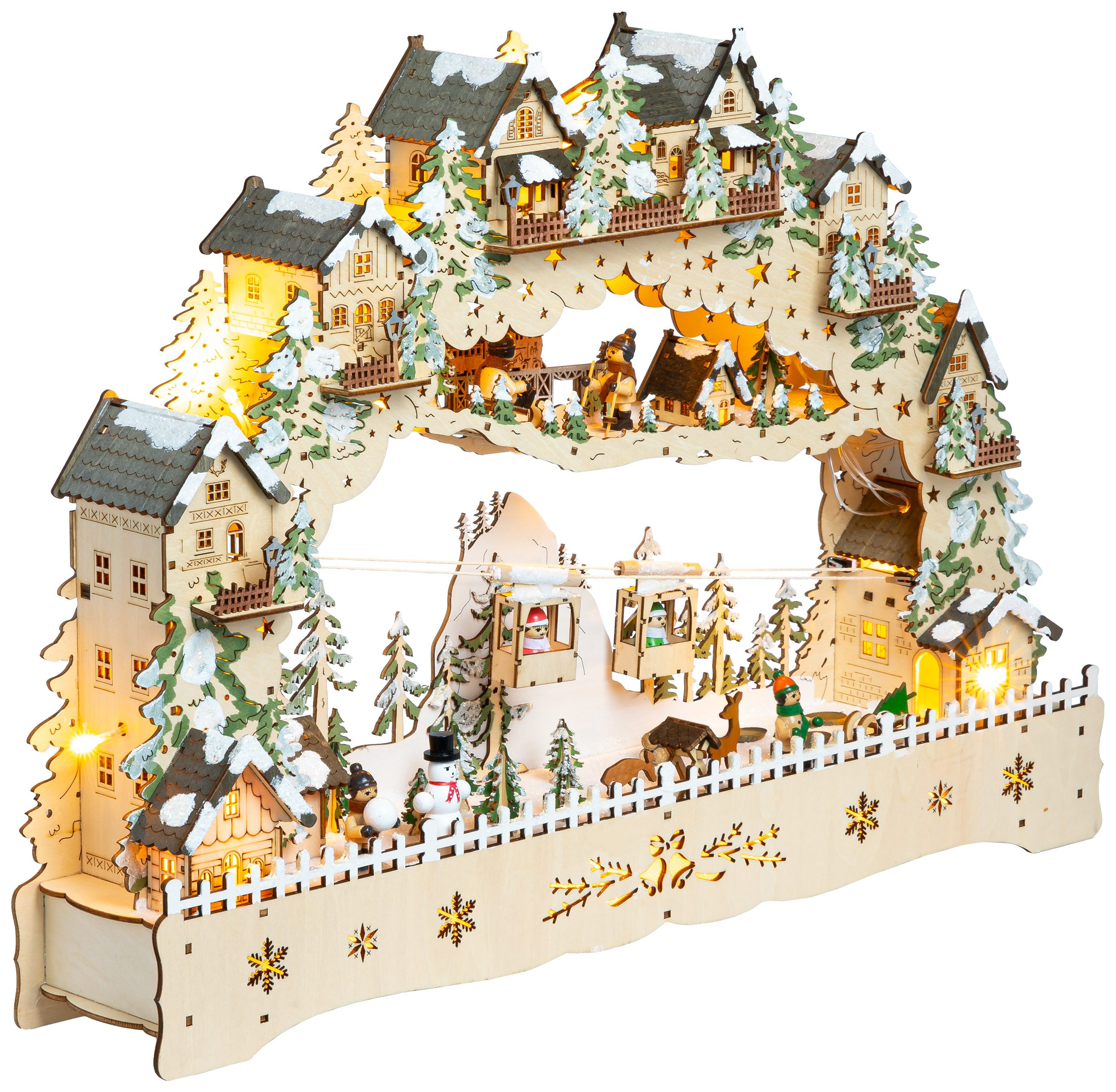 SIKORA Schwibbogen LB97 beleuchteter XL LED Holz Schwibbogen mit fahrender Gondel, sanft beleuchtet für ein weihnachtlich festliches Zuhause – Bild 3 von 5