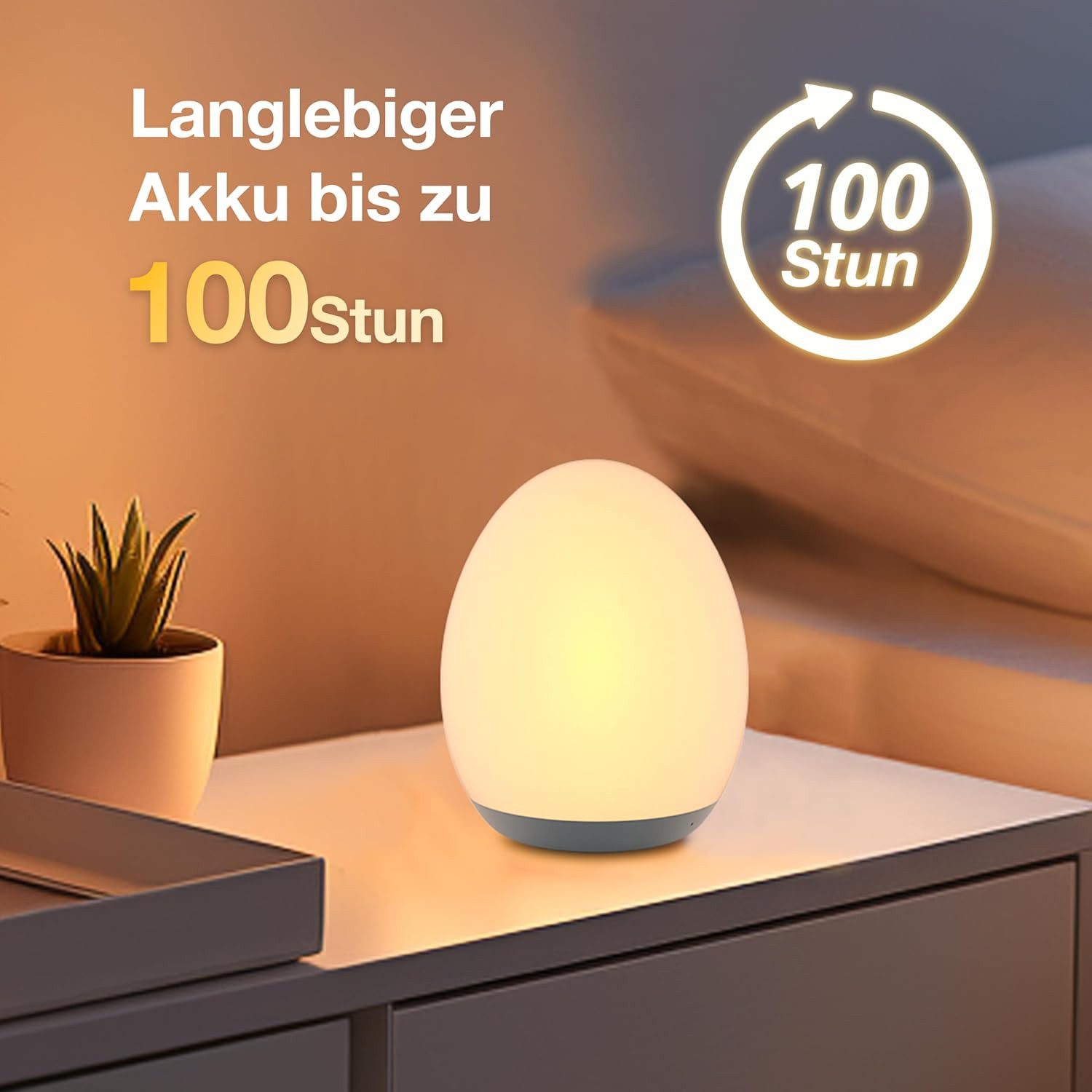 Jolywell Nachtlicht JW-CL002, LED fest integriert, Warmweiß, RGB, Dimmbar, 8 Farben (RGB+Warmweiß), Touch, Akku bis 100h, kabellos