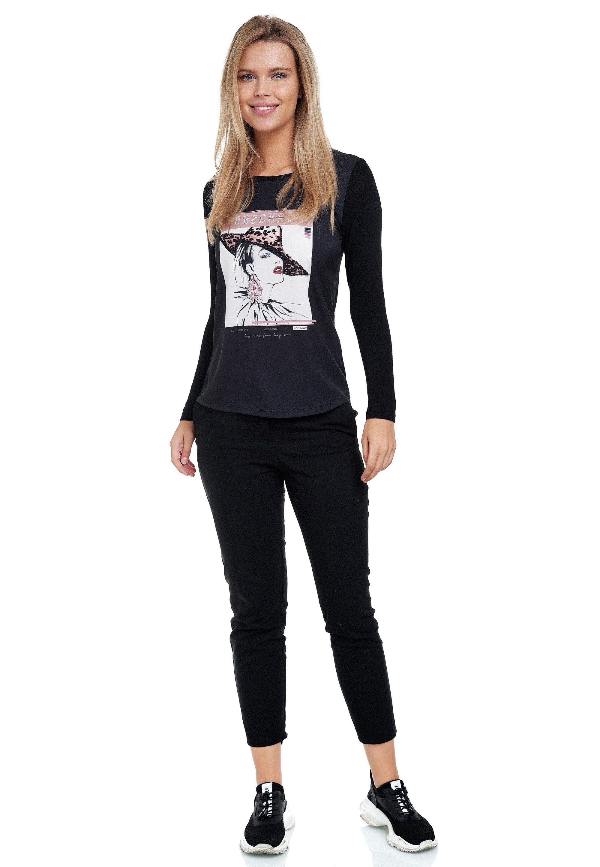 Langarmshirt extravagantem schwarz Decay mit Portrait-Druck