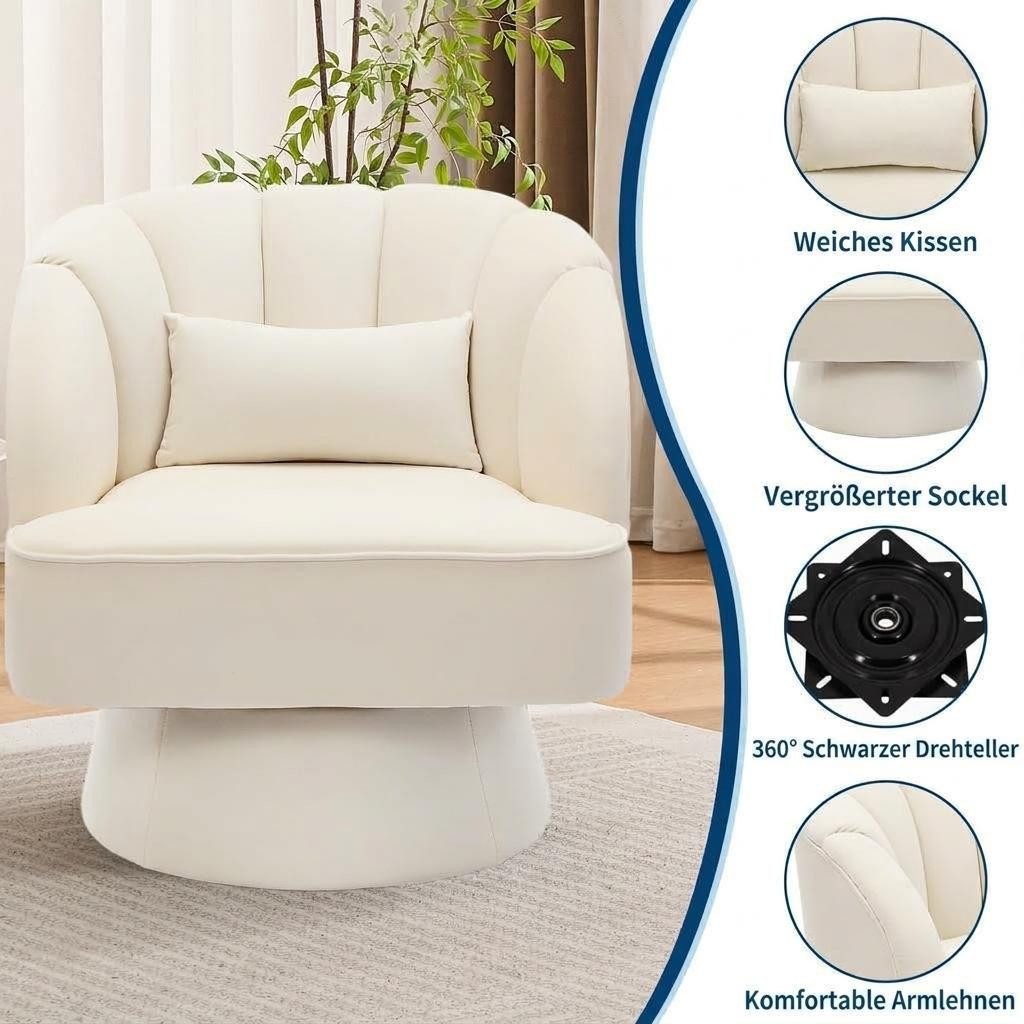GarveeMore Drehsessel 360-Grad-Sessel mit Samtpolsterung,bequemer runder Loungesessel, gestreifter Rückenlehne und Samtpolsterung,für Wohnzimmer,Schlafzimmer – Bild 5 von 5