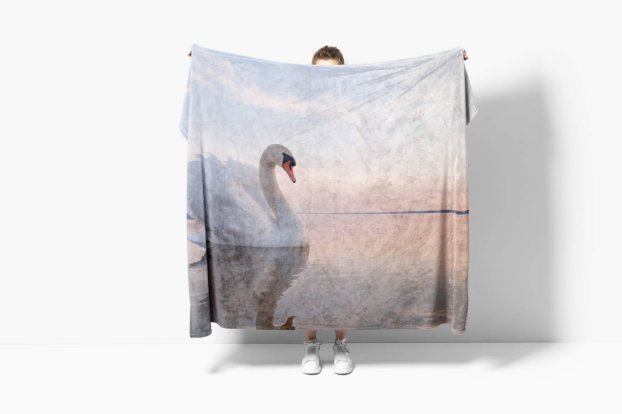 (1-St), See, Kuscheldecke Handtuch Baumwolle-Polyester-Mix Handtuch Handtücher mit Sinus Saunatuch Tiermotiv Schwan Strandhandtuch Art schöner