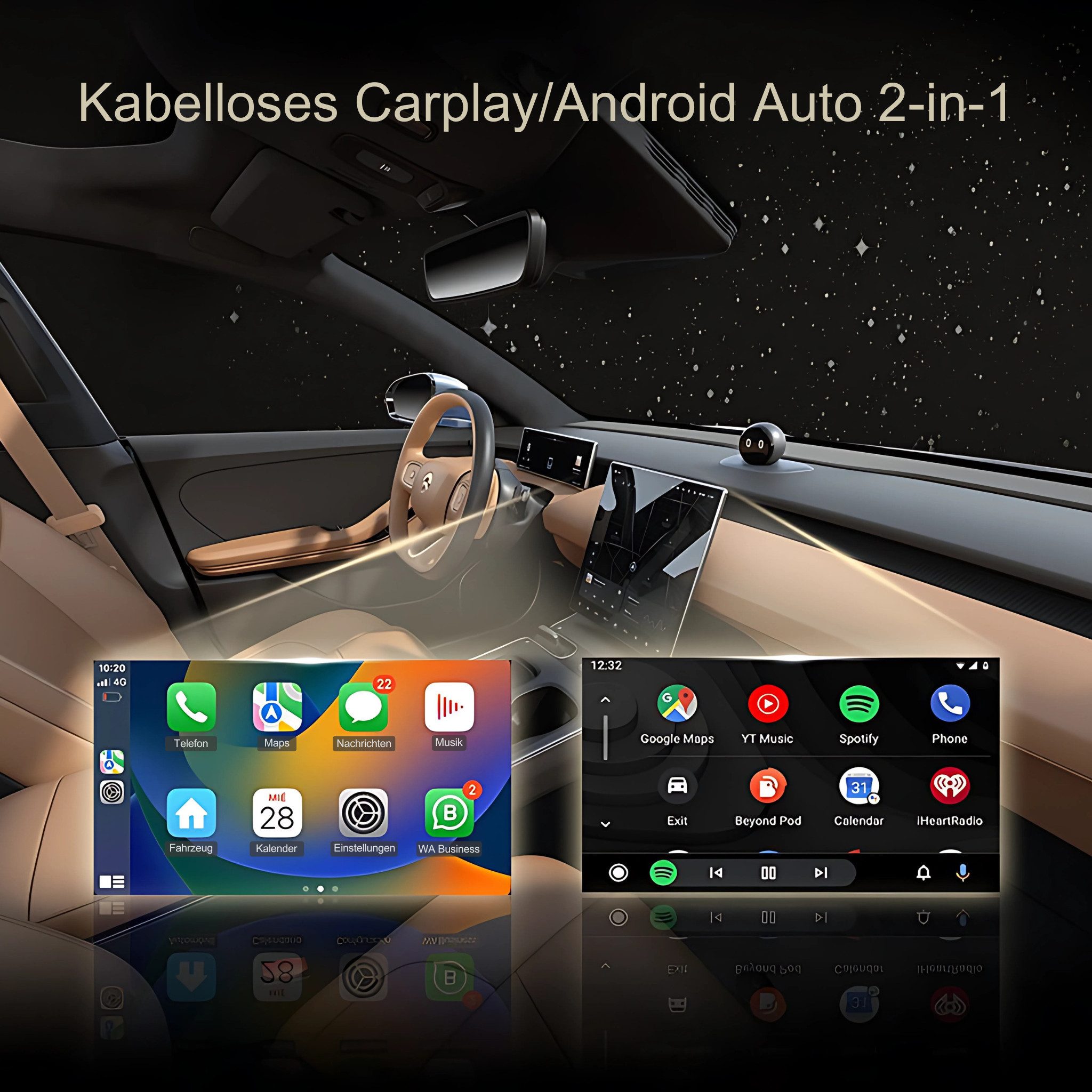 Alpha Electronics Wireless CarPlay und Android Auto Adapter USB-A, USB-C, Plug & Play Sprachsteuerung USB-C Adapter inklusive