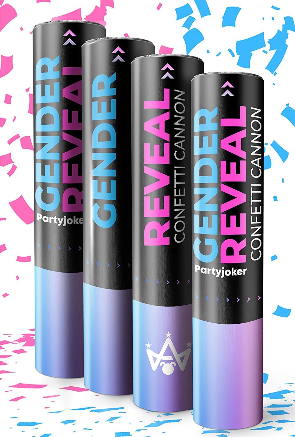 Praknu Konfetti Gender Reveal Konfetti Kanone - 2 Rosa & 2 Blau - Biologisch, Biologisch Abbaubares FSC Konfetti, Einfach & Sicher zu Bedienen