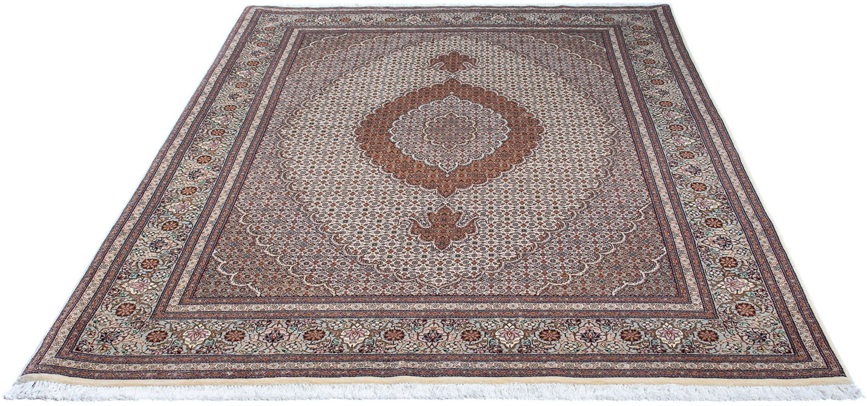 Orientteppich Perser - Täbriz - 212 x 153 cm - hellbraun, morgenland, rechteckig, Höhe: 10 mm, Wohnzimmer, Handgeknüpft, Einzelstück mit Zertifikat