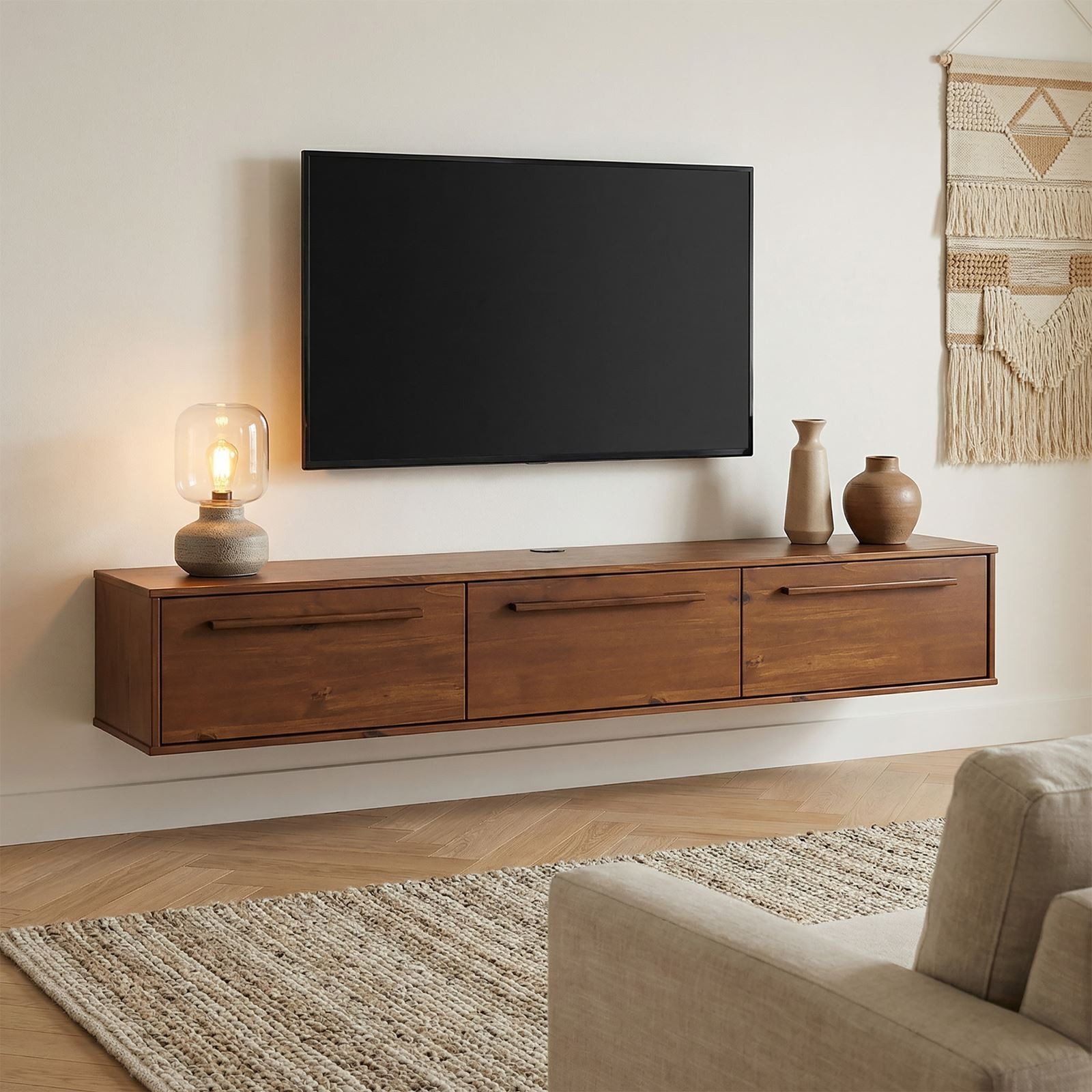 IDIMEX Lowboard TECCA, Hängekonsole mit 3 Klappen Massivholz Mid Century St günstig online kaufen