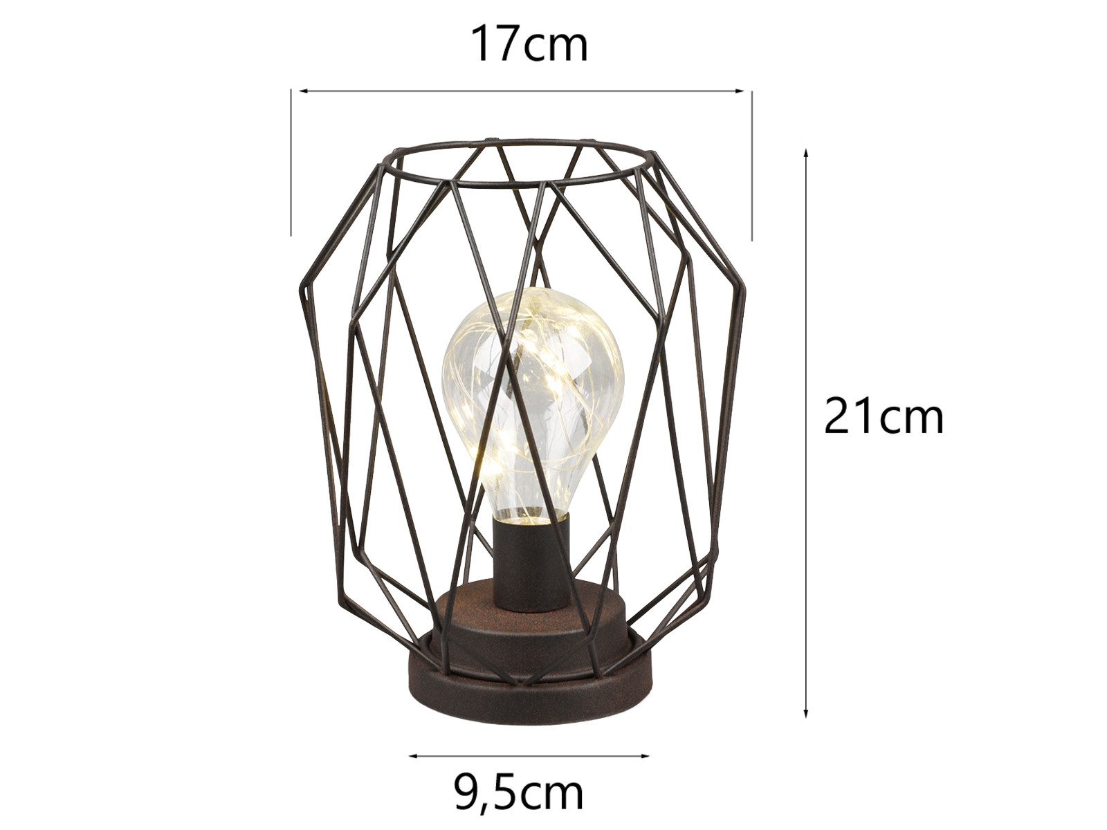 meineWunschleuchte LED Dekolicht kabellos mit Batterie-Betrieb, Höhe 21cm, LED fest integriert, warmweiß, kleine Industrial Tischlampe ohne Kabel für Fensterbank & Kommoden
