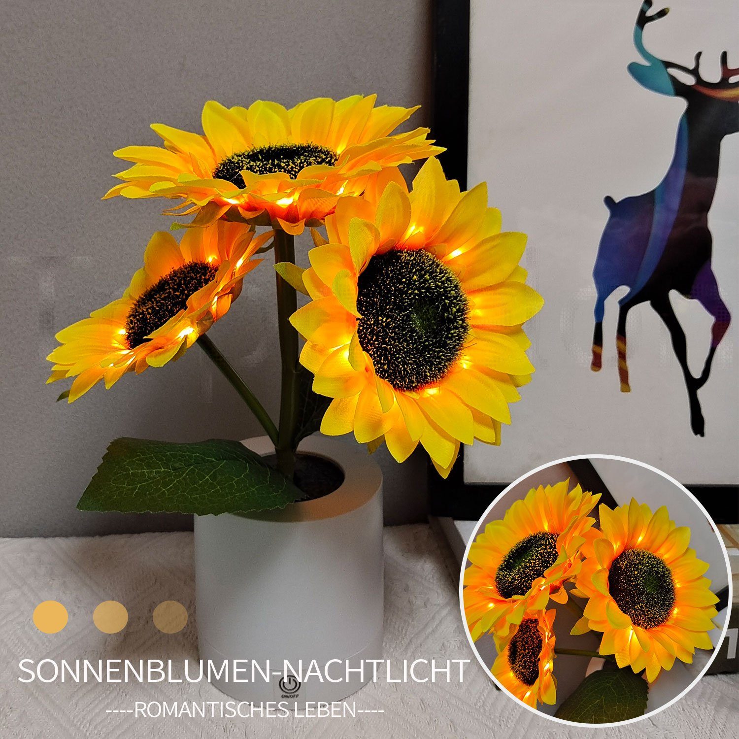 integriert LED Dekoration LED Sonnenblumen fest Wiederaufladbare, USB MAGICSHE Nachtlicht Tischlampe