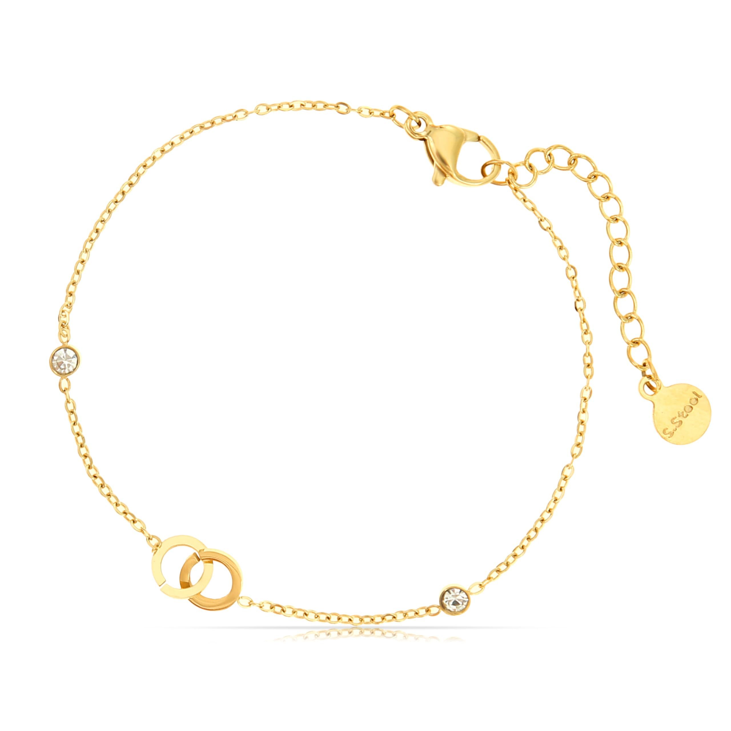 Made by Nami Armband Edelstahl Damen Gold mit zwei Edelsteinen & zwei verwu günstig online kaufen