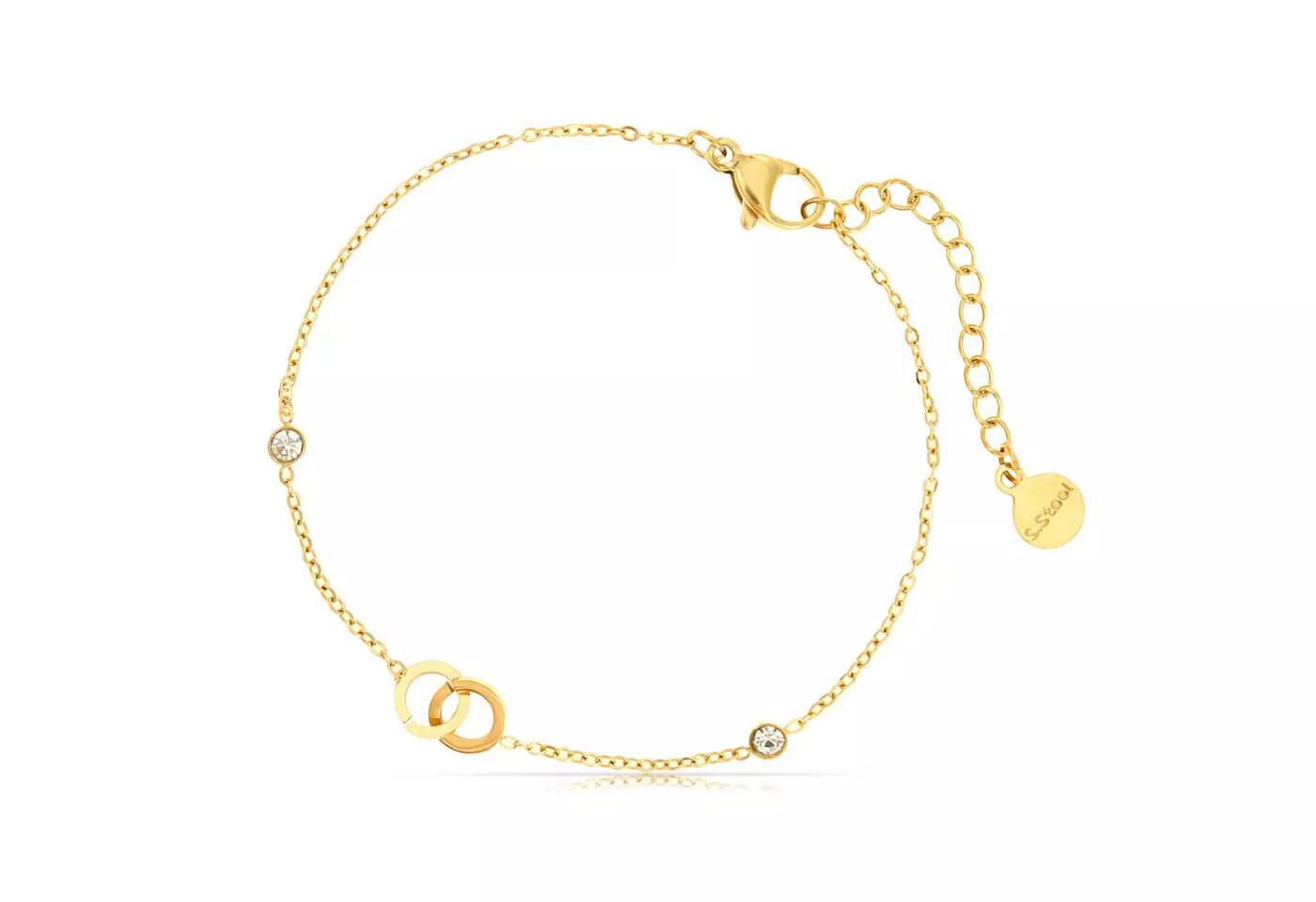 Made by Nami Armband Edelstahl Damen Gold mit zwei Edelsteinen & zwei verwundenen Kreisen, 16 + 4 cm Mutter Tochter Geschenk Wasserfester Schmuck