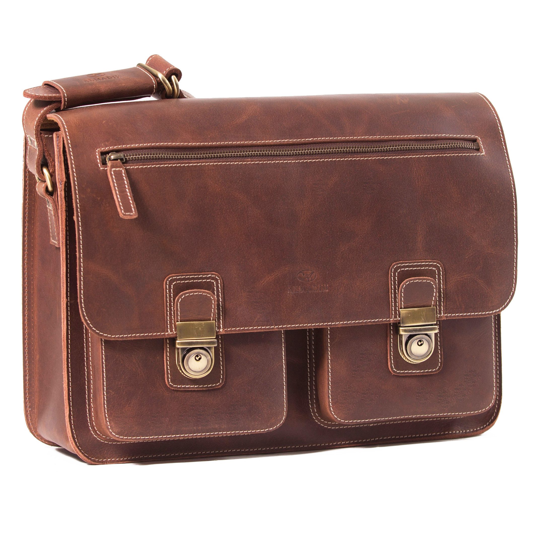 Umhängetasche Herren Leder Aktentasche NEIL Laptoptasche Businesstasche braun