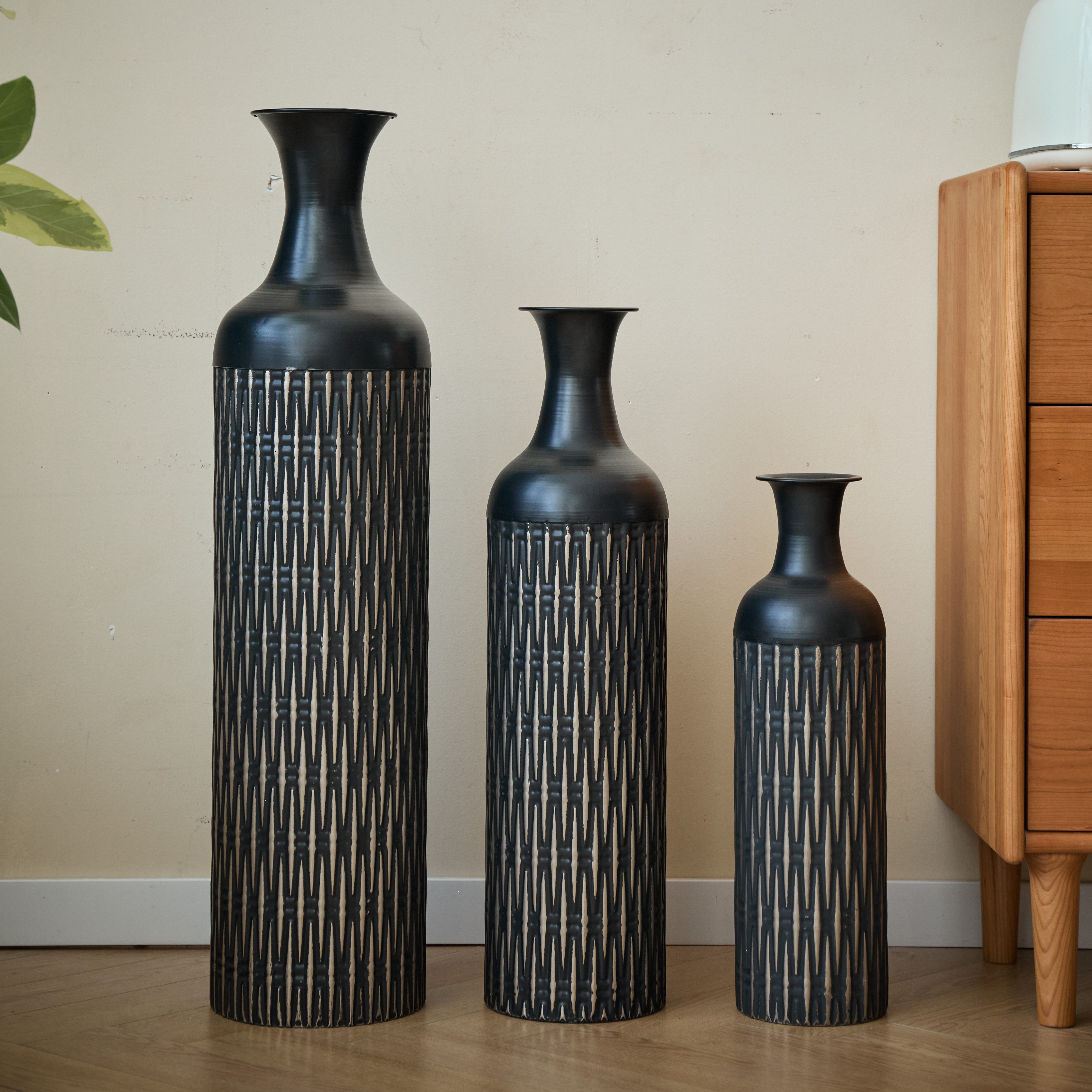 BlingBin Bodenvase 3er Set Deko-Bodenvase, 83/65/50 cm Hohes Metall-Set Dek günstig online kaufen